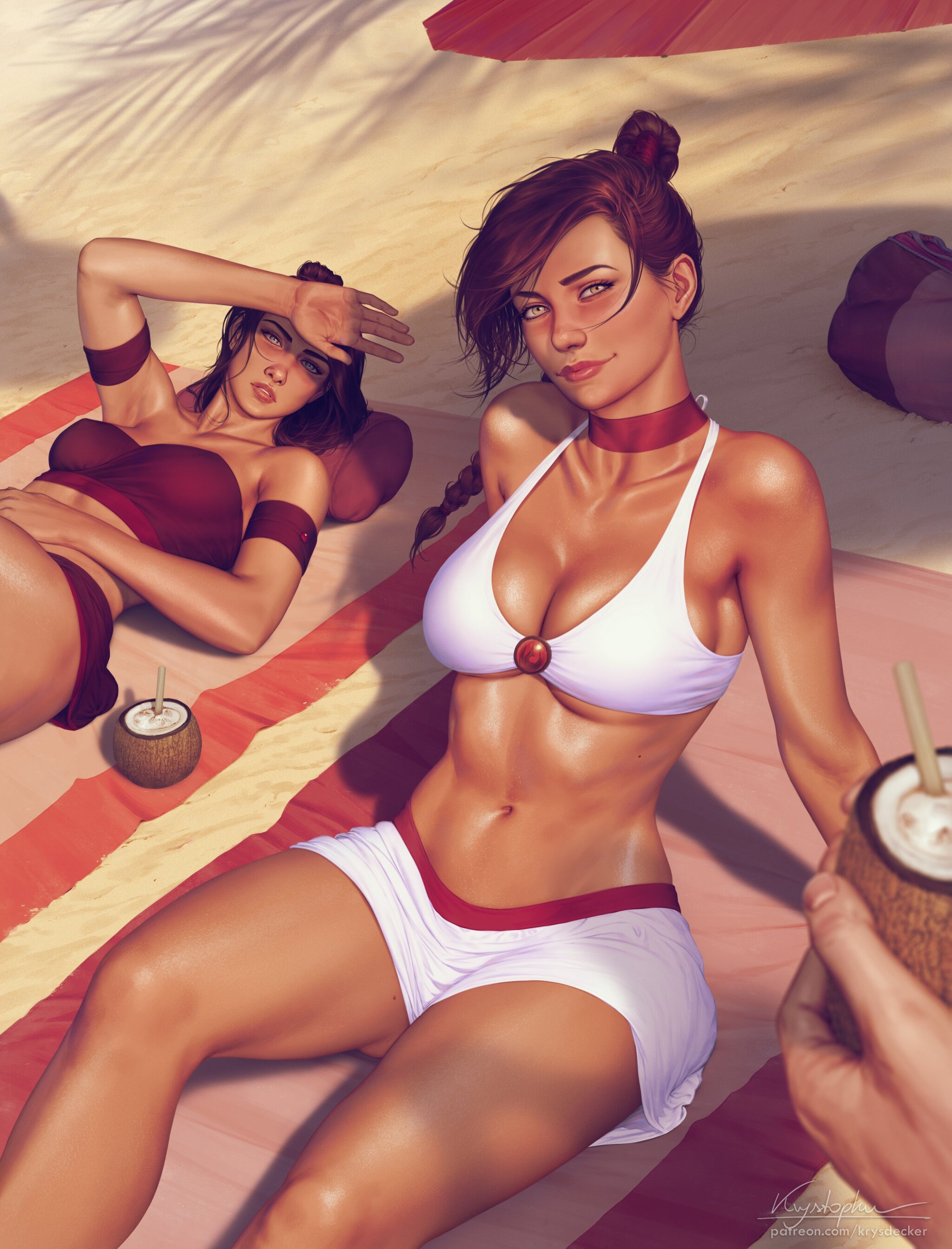 Ty Lee and Suyuki - Art, Drawing, Avatar, Avatar: The Legend of Aang, Tai li, Suyuki, Girls, Swimsuit, Bikini, Beach, Krysdecker