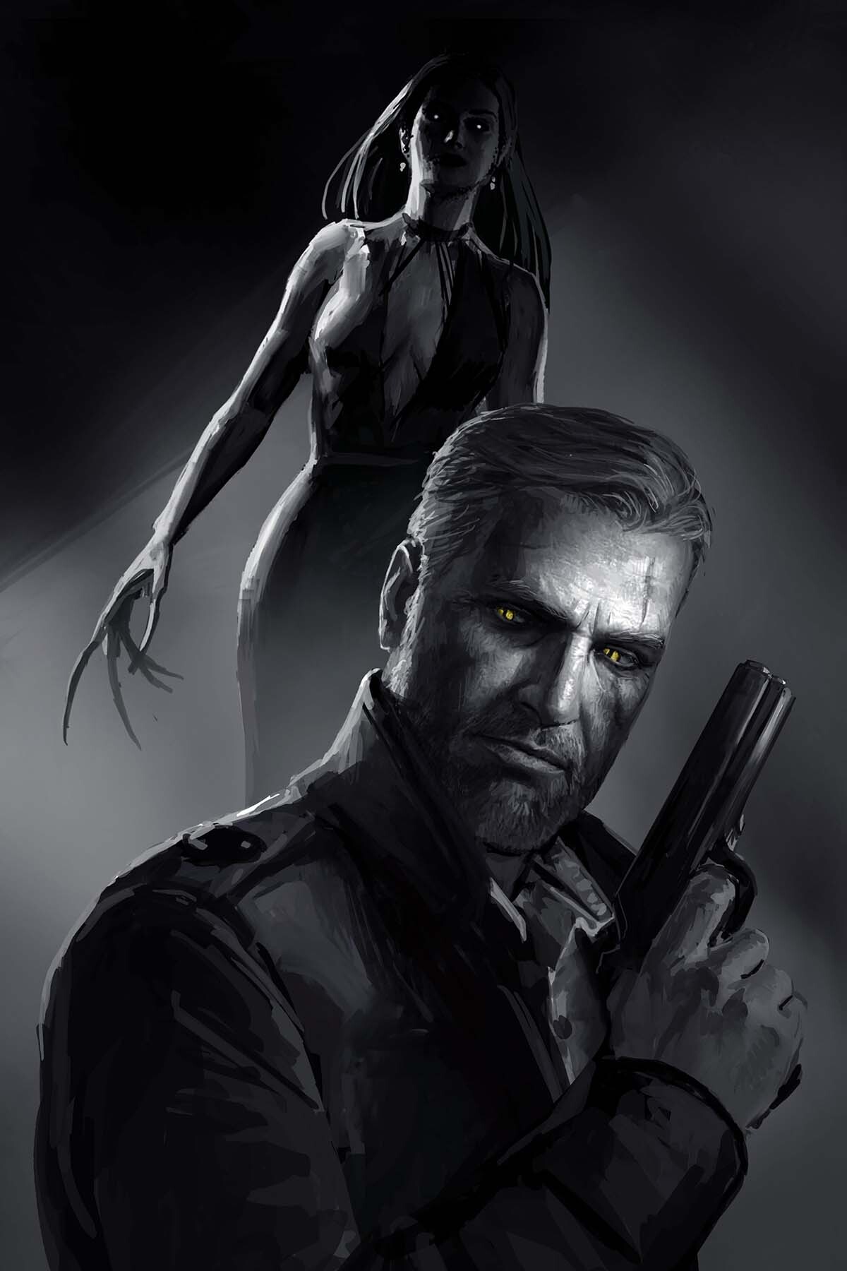 Noir Witcher - Art, Witcher, Noir, Geralt of Rivia