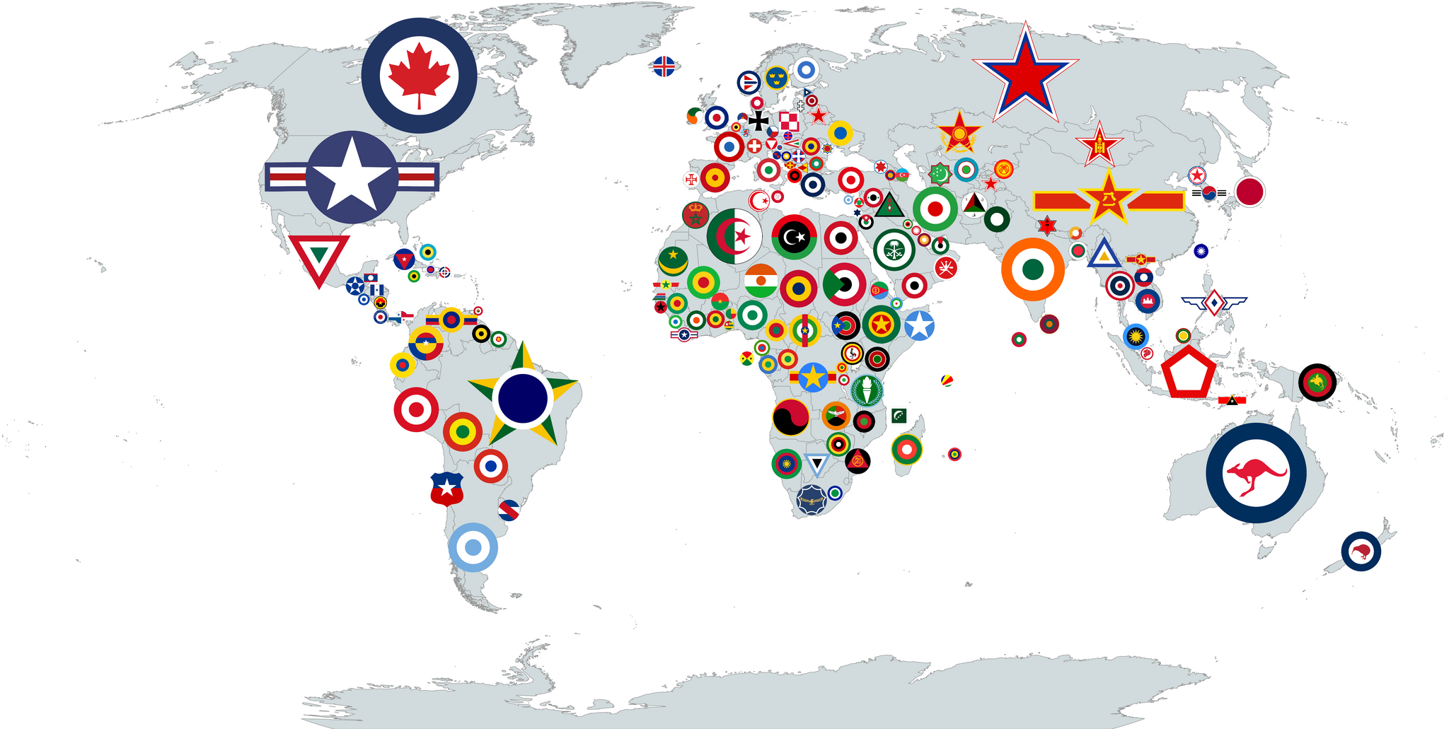 Identification marks of the air forces of all countries - Air force, Symbols and symbols, World map, Interesting, Army