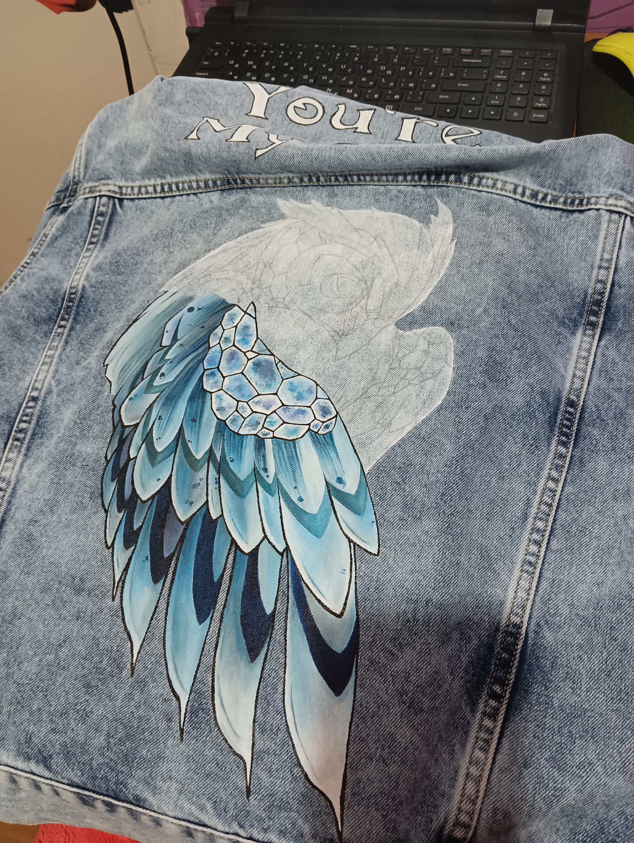 Painting on jeans with acrylic paints on fabric (one of the orders) - My, Painting on fabric, Individual design, Style, Creation, Owl, Drawing, Longpost