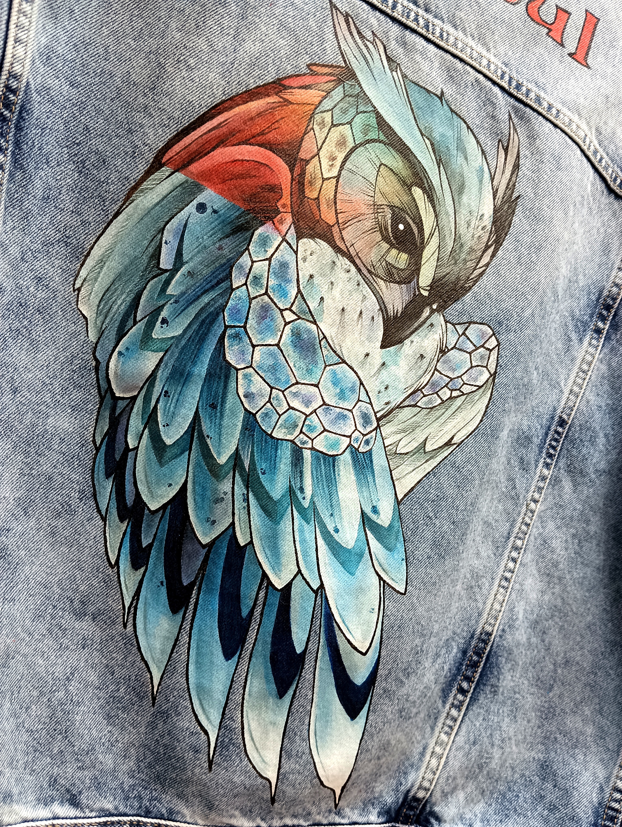 Painting on jeans with acrylic paints on fabric (one of the orders) - My, Painting on fabric, Individual design, Style, Creation, Owl, Drawing, Longpost