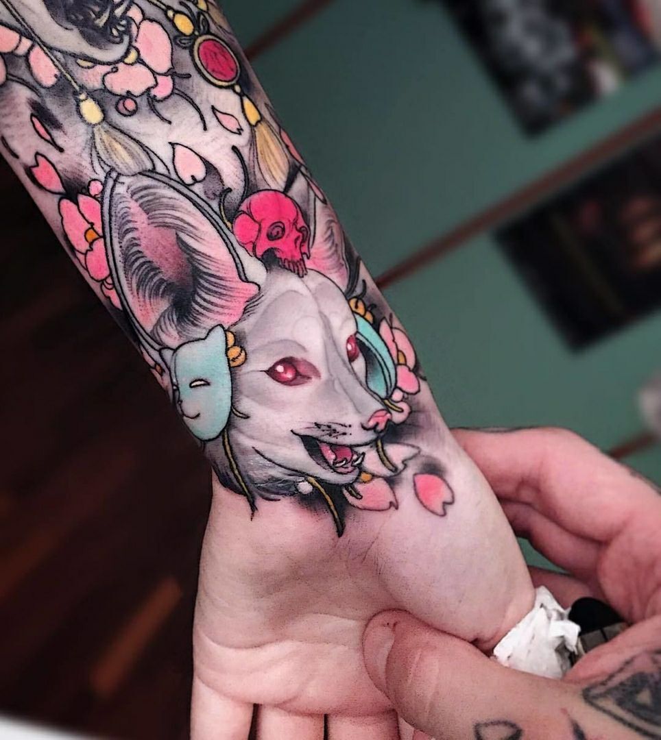 Juicy-acid neo-traditional to you :3 - Tattoo, , Body modification, Anime, cat, Longpost