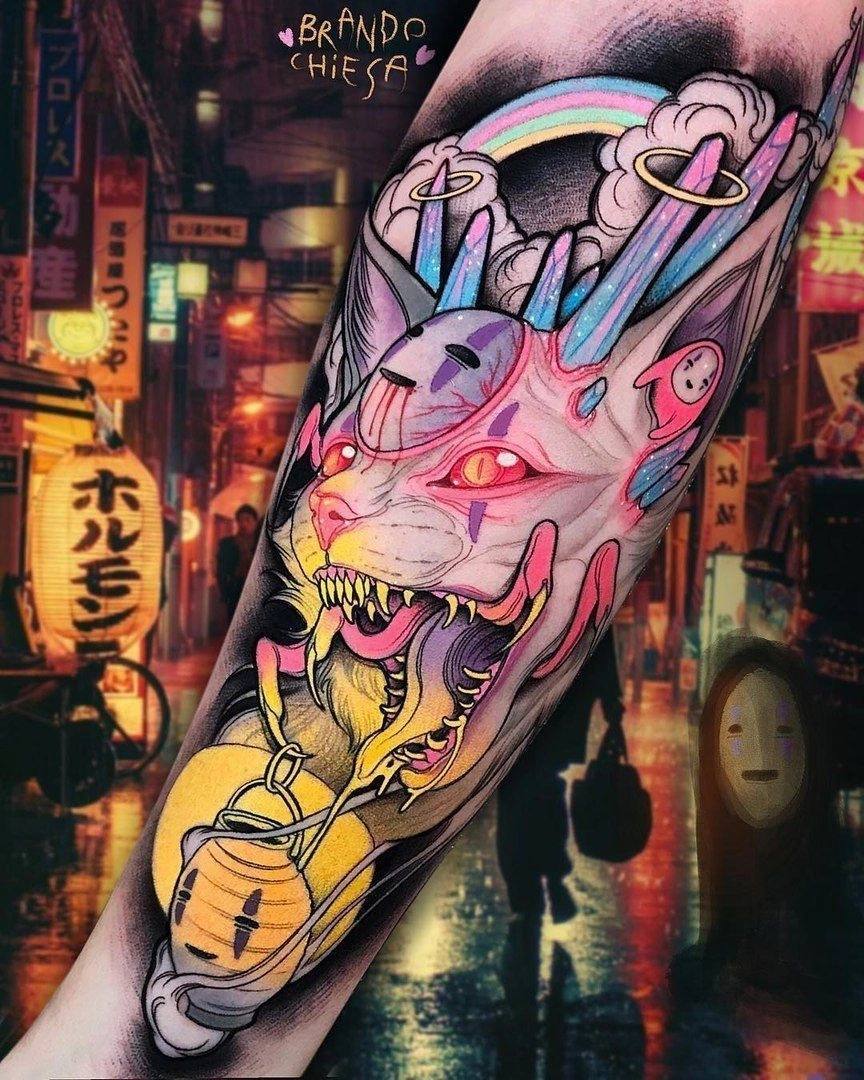 Juicy-acid neo-traditional to you :3 - Tattoo, , Body modification, Anime, cat, Longpost