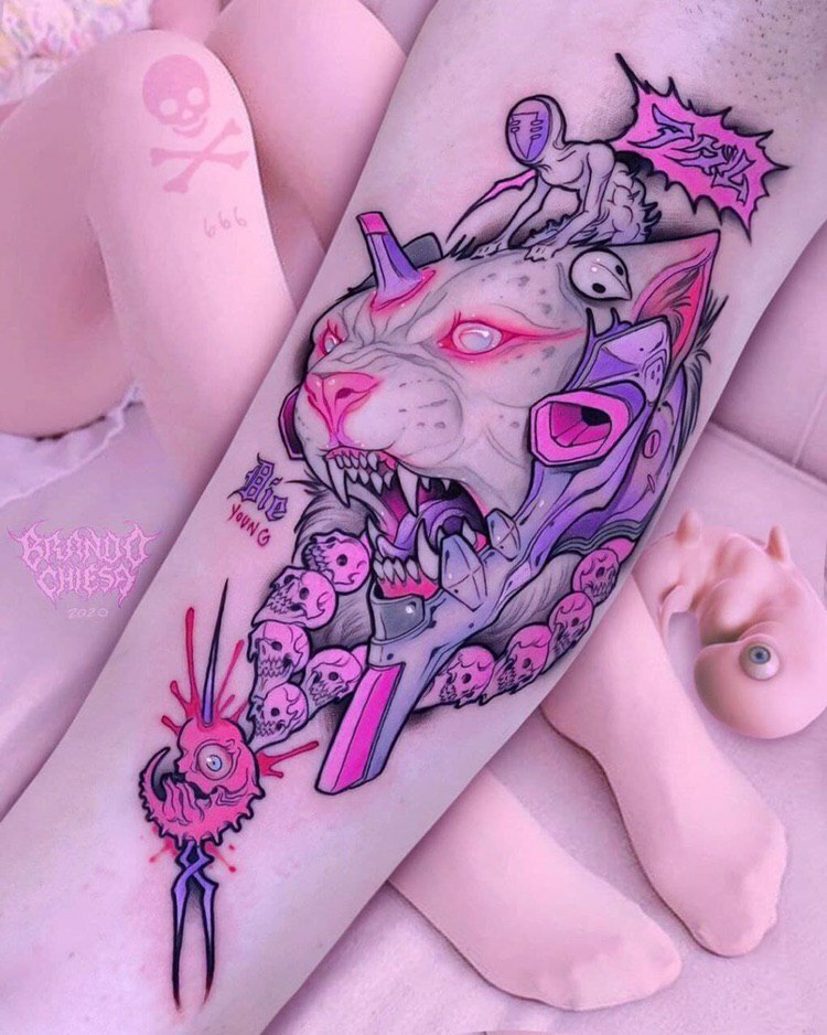 Juicy-acid neo-traditional to you :3 - Tattoo, , Body modification, Anime, cat, Longpost