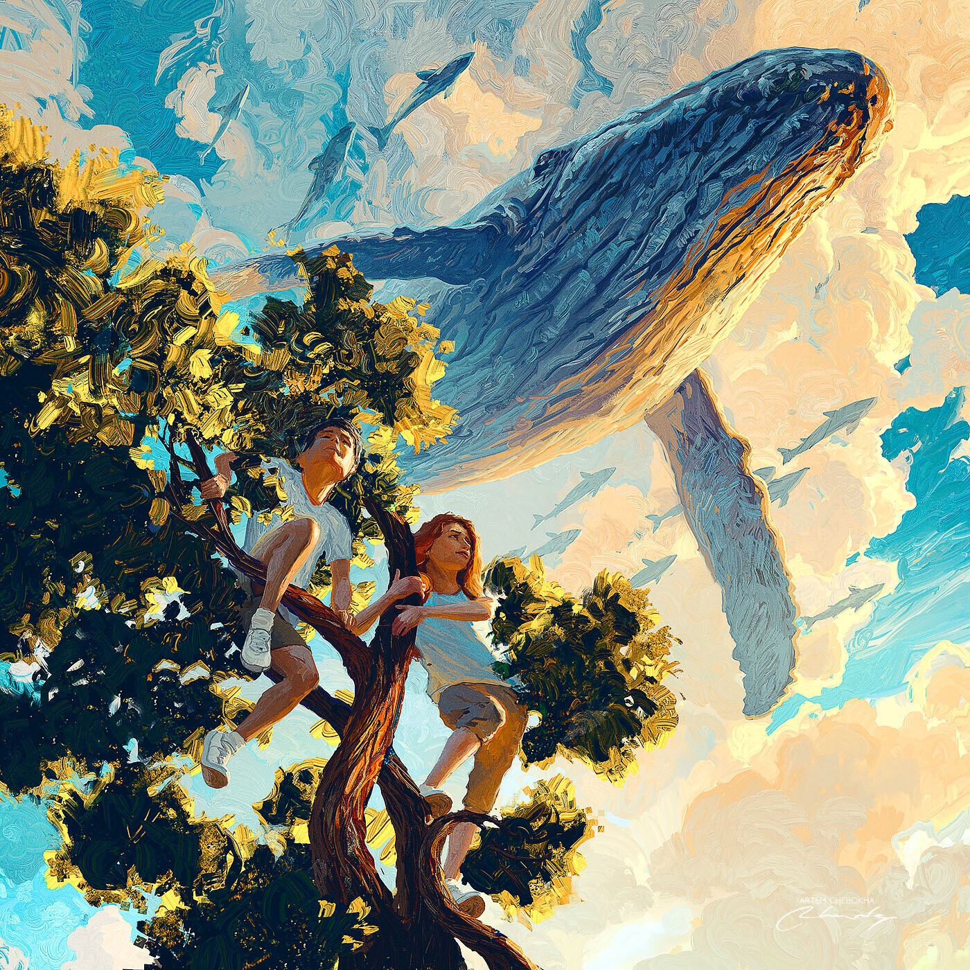 When the grass was greener - Drawing, Childhood, Dream, Imagination, Children, Whale, Artem Chebokha (RHADS), Art