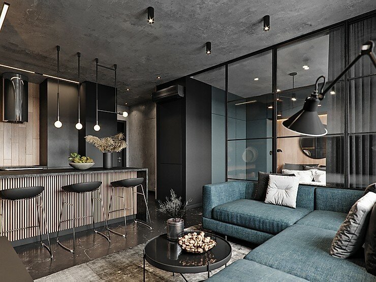 Concrete imitation: loft-style odnushka interior - Design, Interior Design, Designer, Interior, Loft, Longpost