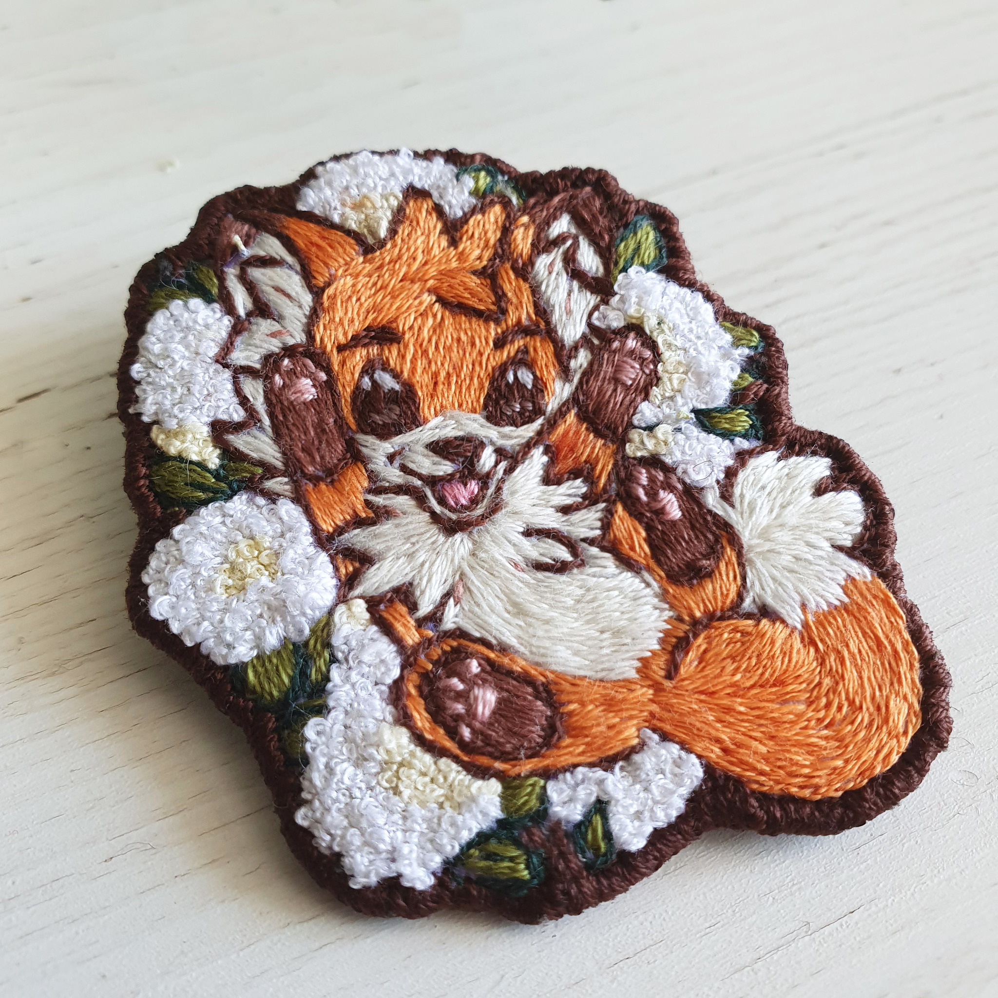 Mister Fox. - My, Fox, Friday, Friday tag is mine, Brooch, With your own hands, Handmade, Needlework without process, Needlework, Creation, Animals, Art, Embroidery, Satin stitch embroidery, Longpost