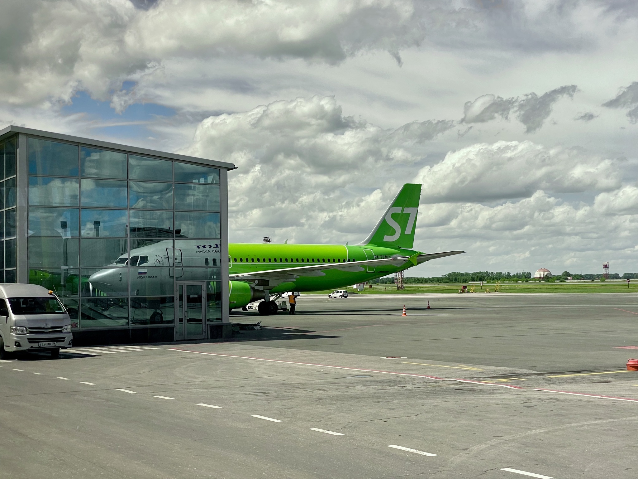 Another reality - My, The photo, Mobile photography, Airplane, The airport, Reflection, Novosibirsk region, Tolmachevo