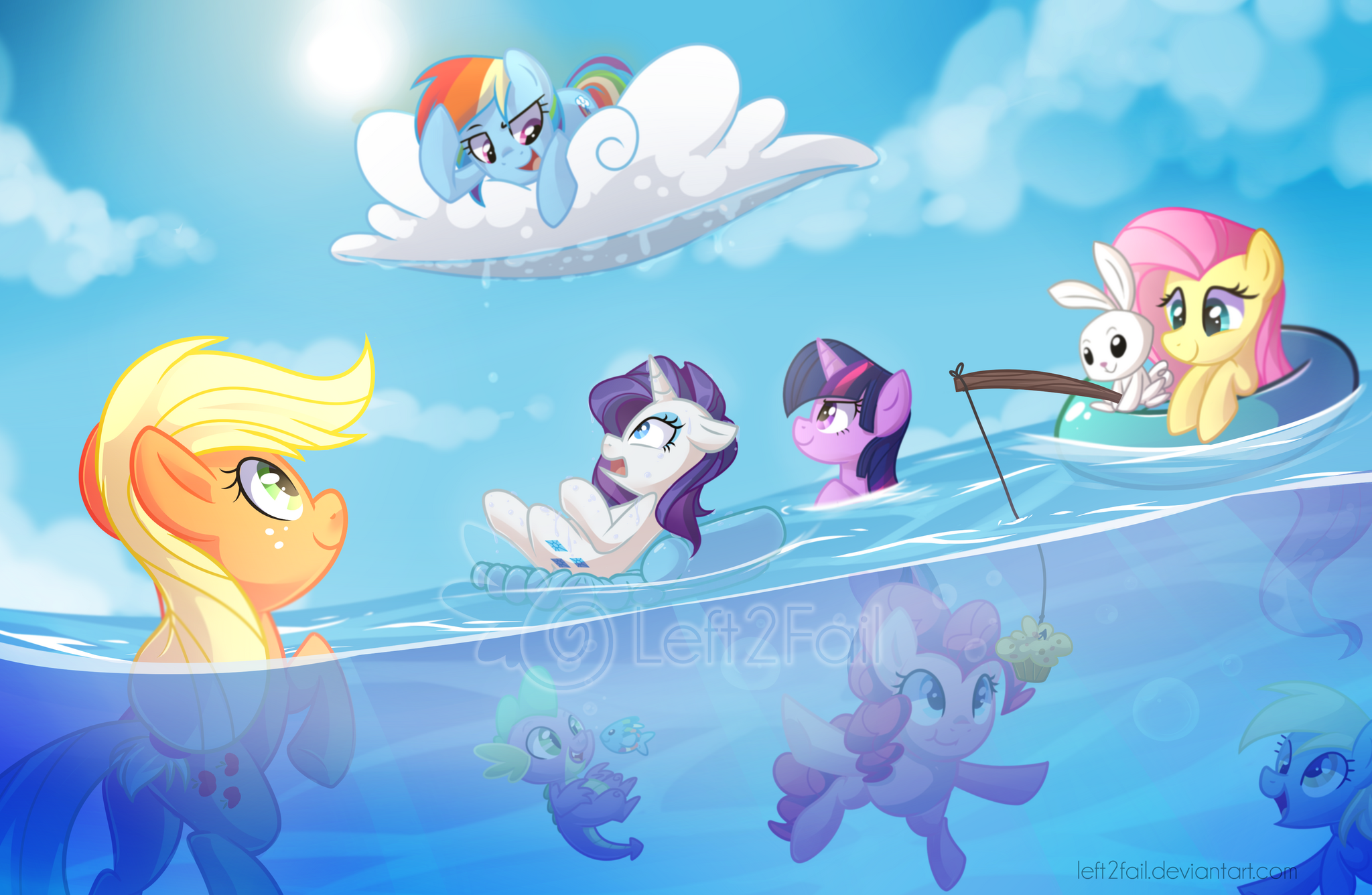 Rest on the sea - My little pony, PonyArt, Twilight sparkle, Rarity, Rainbow dash, Pinkie pie, Applejack, Spike, Derpy hooves, Angel bunny, Fluttershy