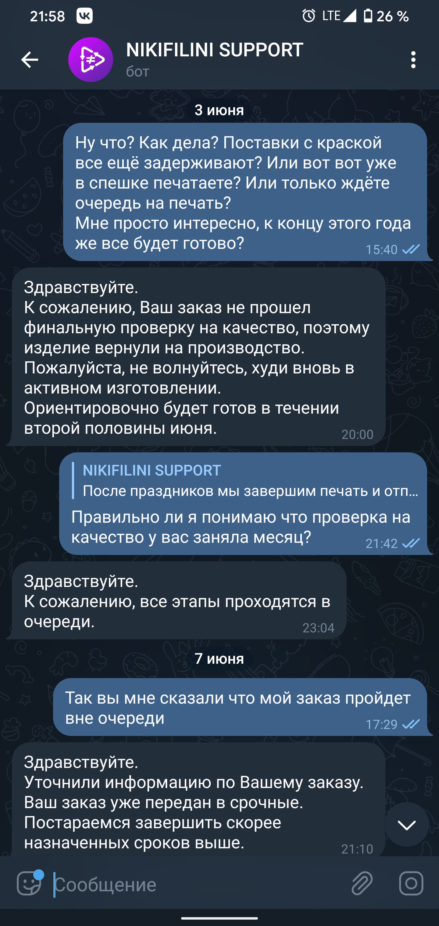 The magic of NIKIFILINI delivery - My, Screenshot, Text, Correspondence, Cheating clients, Deception, Longpost