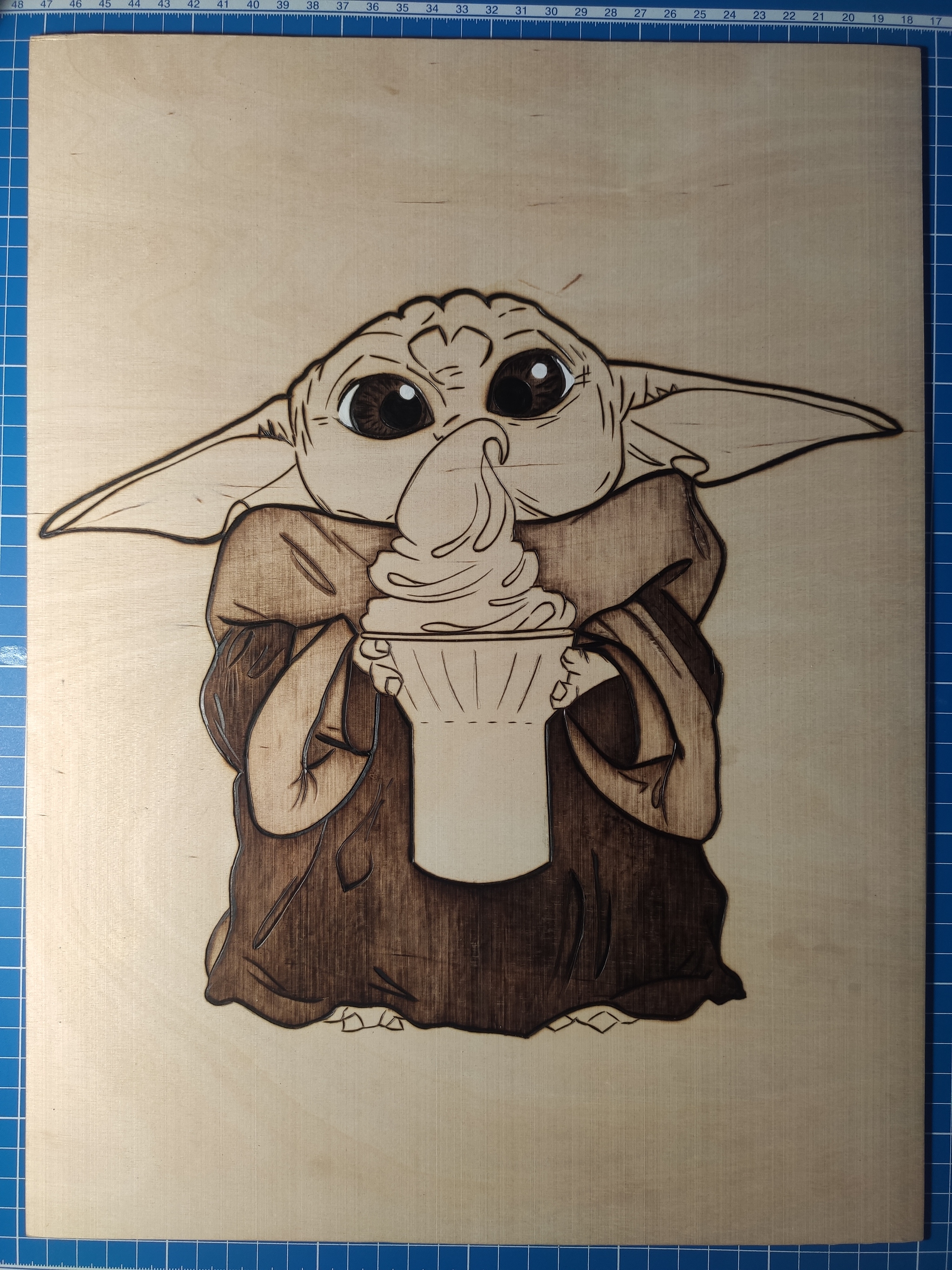 Woodburning - My, Pyrography, Needlework with process, Acrylic, Painting, Grogu, Mandalorian, Star Wars, Longpost