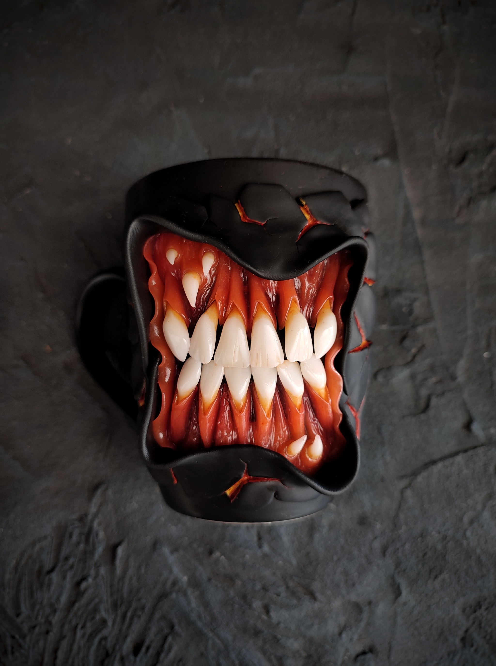 toothy mug - My, Mug with decor, Kripota, Polymer clay, Needlework without process, Teeth, Monster, Longpost