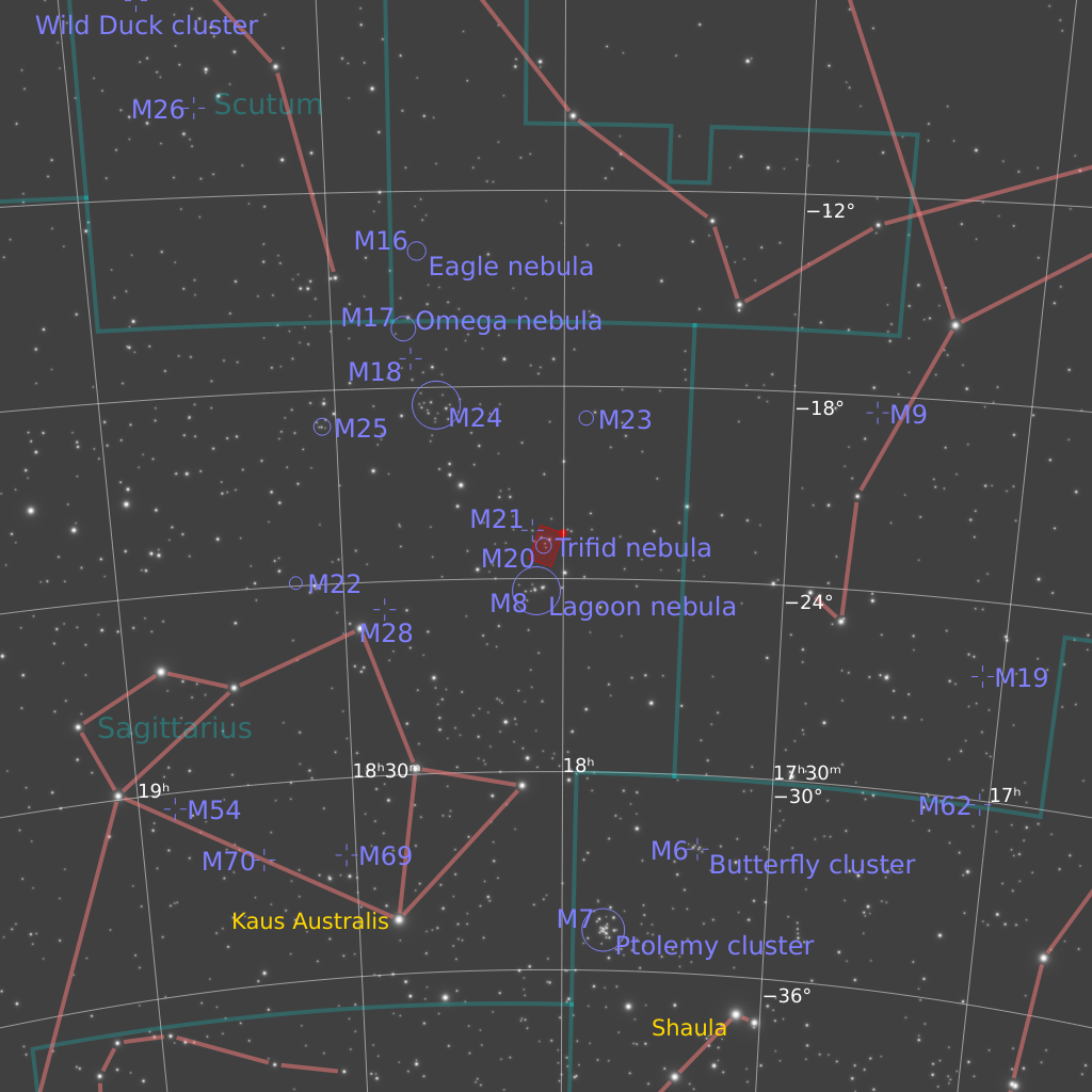 Трёхраздельная туманность (Trifid Nebula) в созвездии Стрельца | Пикабу