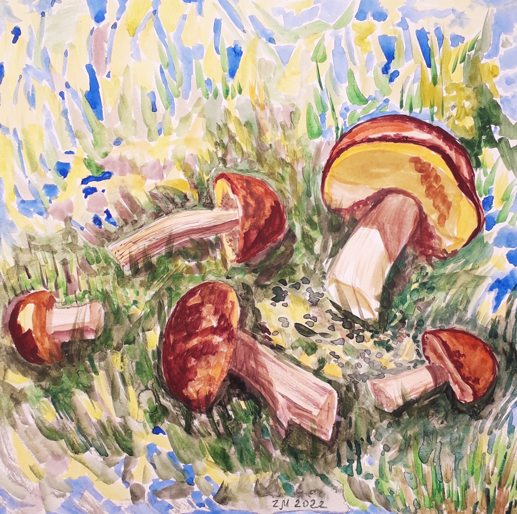 The Mushrooms Have Gone - My, Art, Mushrooms, Summer, Watercolor, Longpost