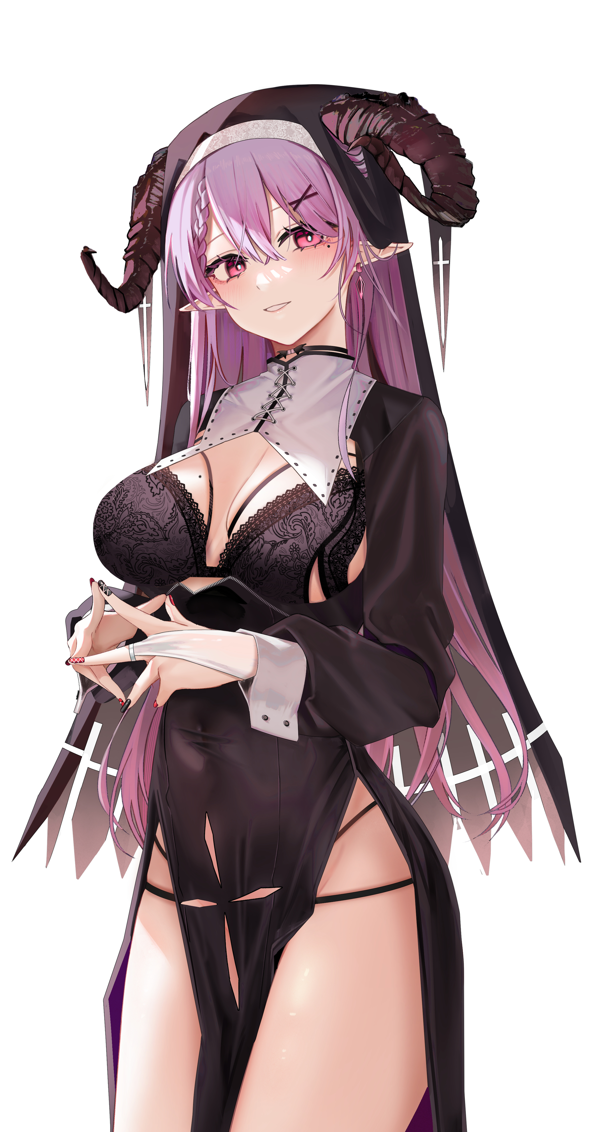 Horned nun - NSFW, Anime, Anime art, Original character, Nun, Boobs, Bra, Hand-drawn erotica, Erotic, Ru zhai, Longpost, Underwear, Pantsu