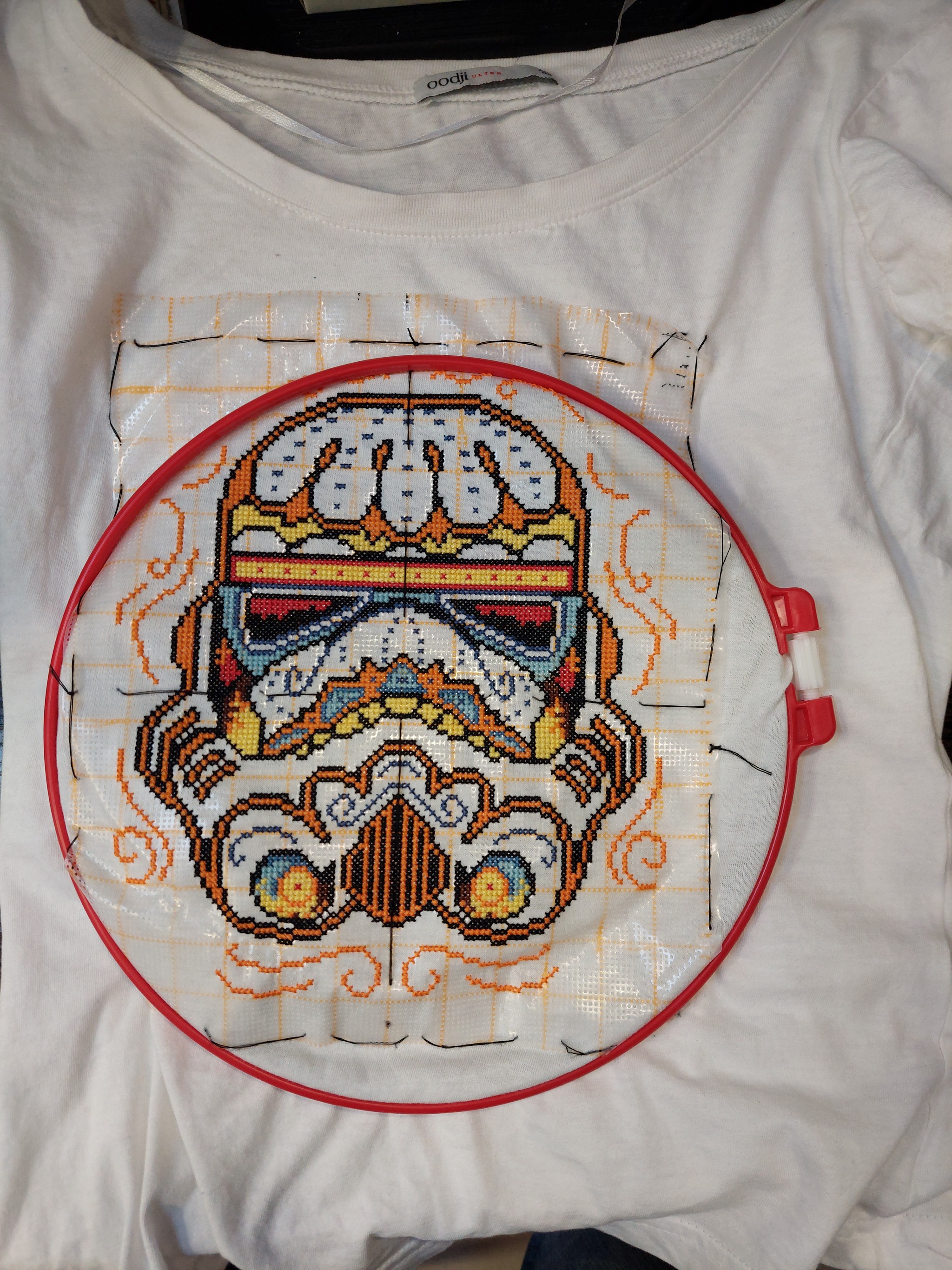 Stormtrooper on a T-shirt - My, Cross-stitch, Counting Cross, Embroidery, Star Wars, Cloth, T-shirt, Longpost, Needlework without process