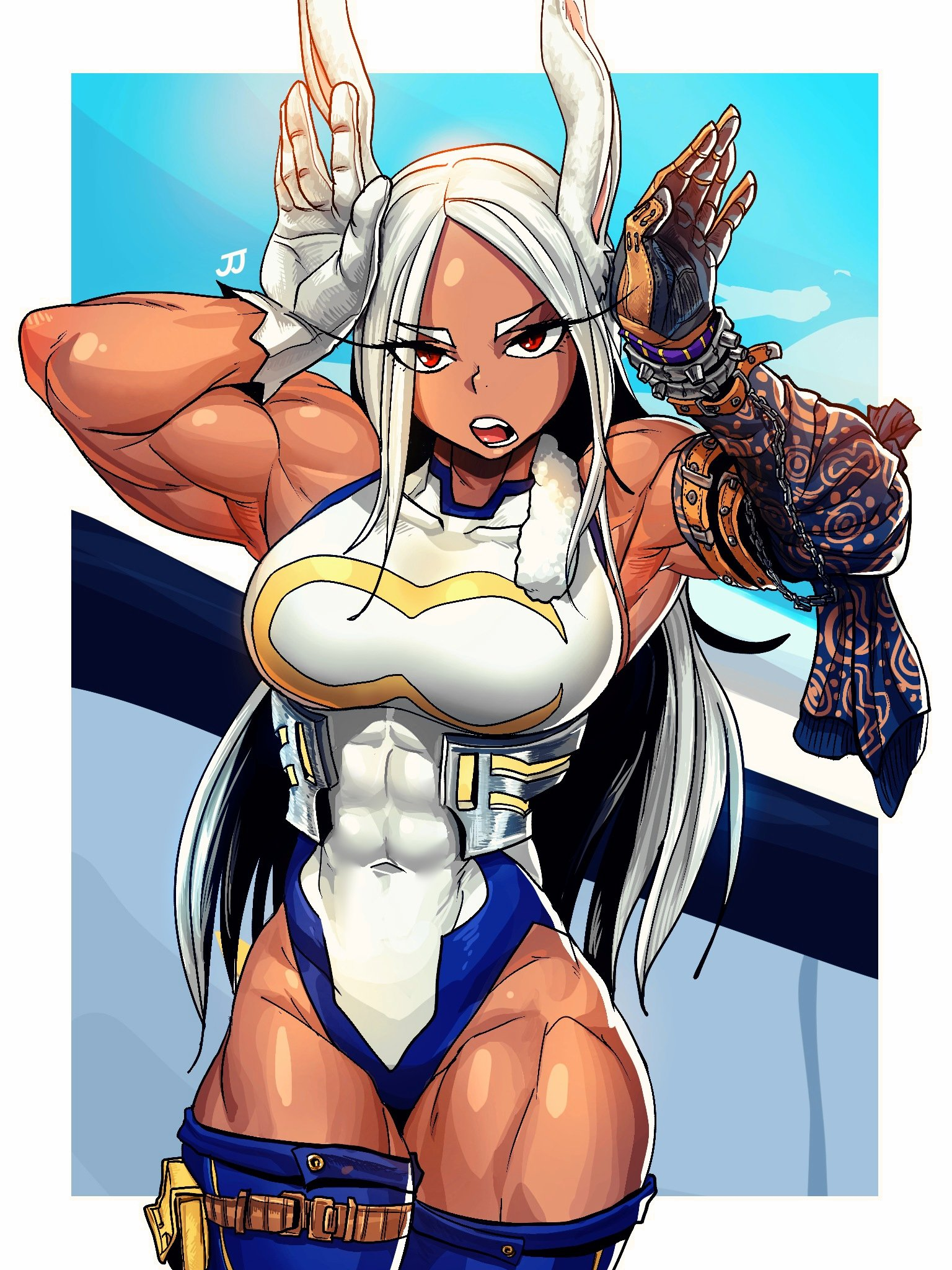 Miruko - Sparkeyjinjin, Art, Anime, Anime art, Boku no hero academia, Miruko, Bunny ears, Animal ears, 2D, Strong girl, Muscleart, Fitonyashka, Sports girls, Press, Girls