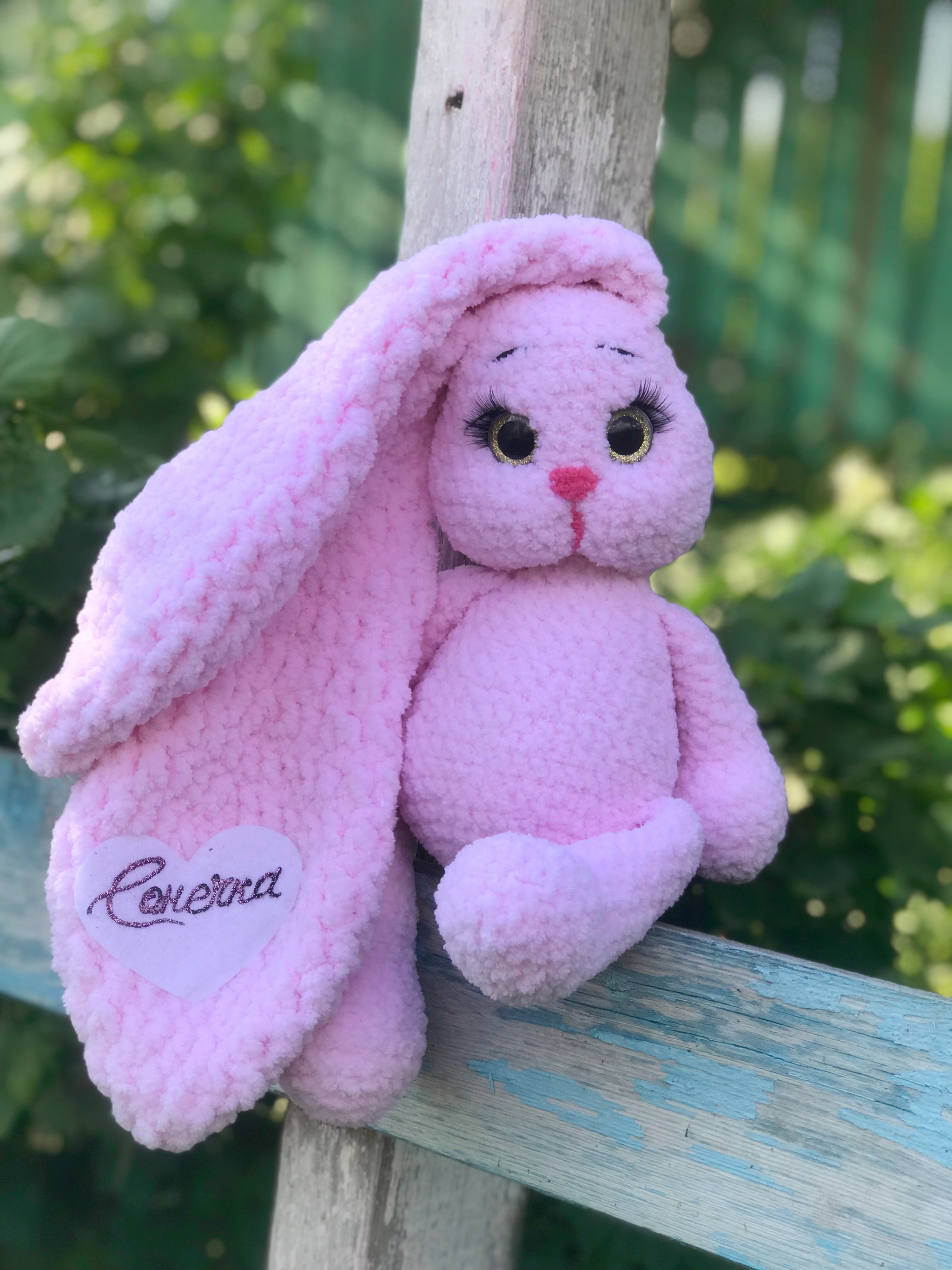 Gentle bunny for baby - My, Knitting, Crochet, Hare, Plush Toys, Longpost