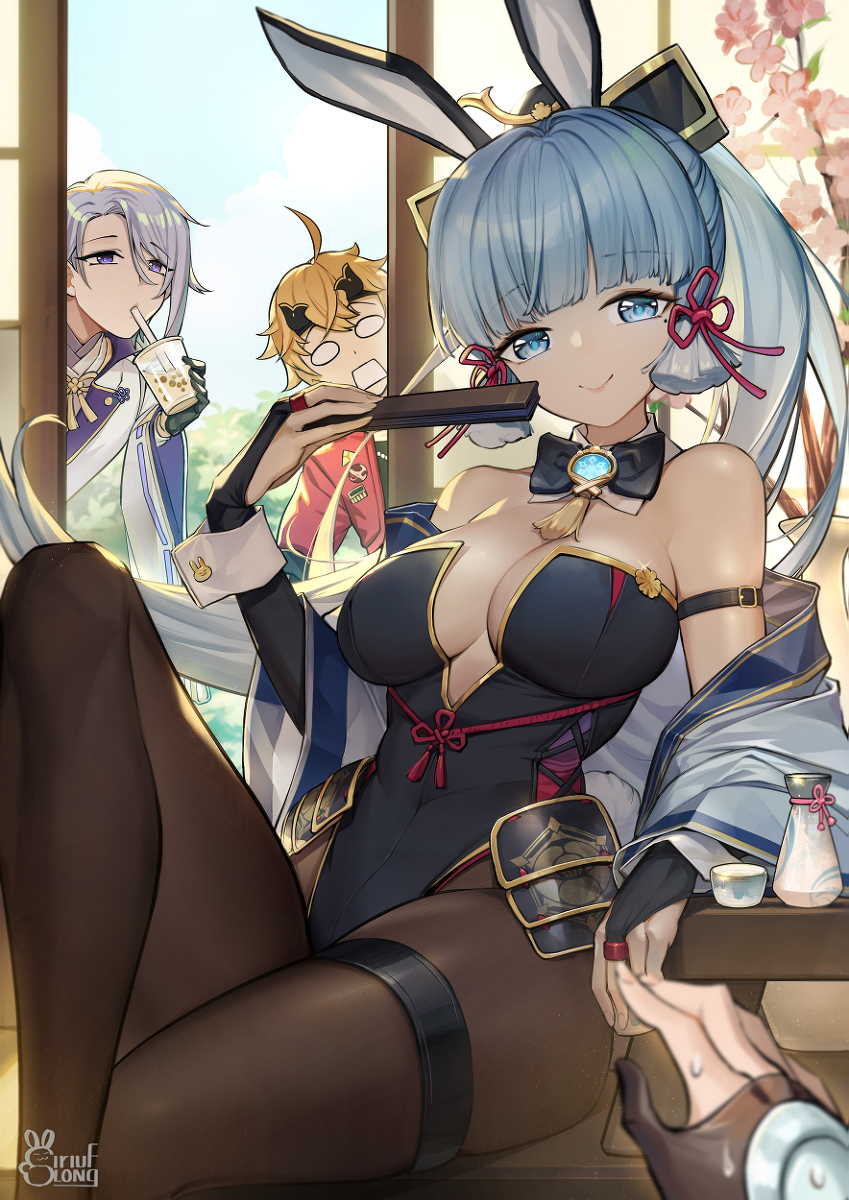 Bunnies - NSFW, Anime, Anime art, Genshin impact, Bunnysuit, Lisa (Genshin Impact), Ganyu, Hu Tao, Eula (Genshin Impact), Yae miko, Lumine, Kamisato Ayaka, Raiden shogun, Amber, Keqing, Tights, Stockings, Longpost