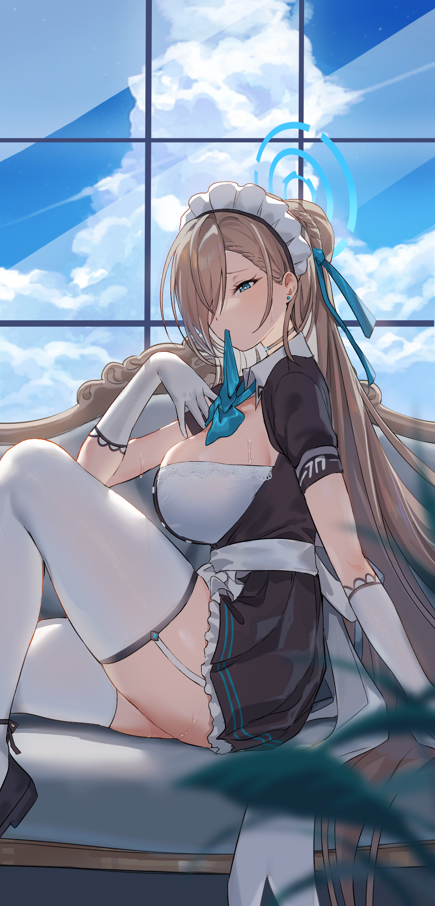 Ichinose Asuna - Аниме, Арт, Anime Art, Blue archive, Игры, Ichinose Asuna, Девушки, Горничная, Чулки