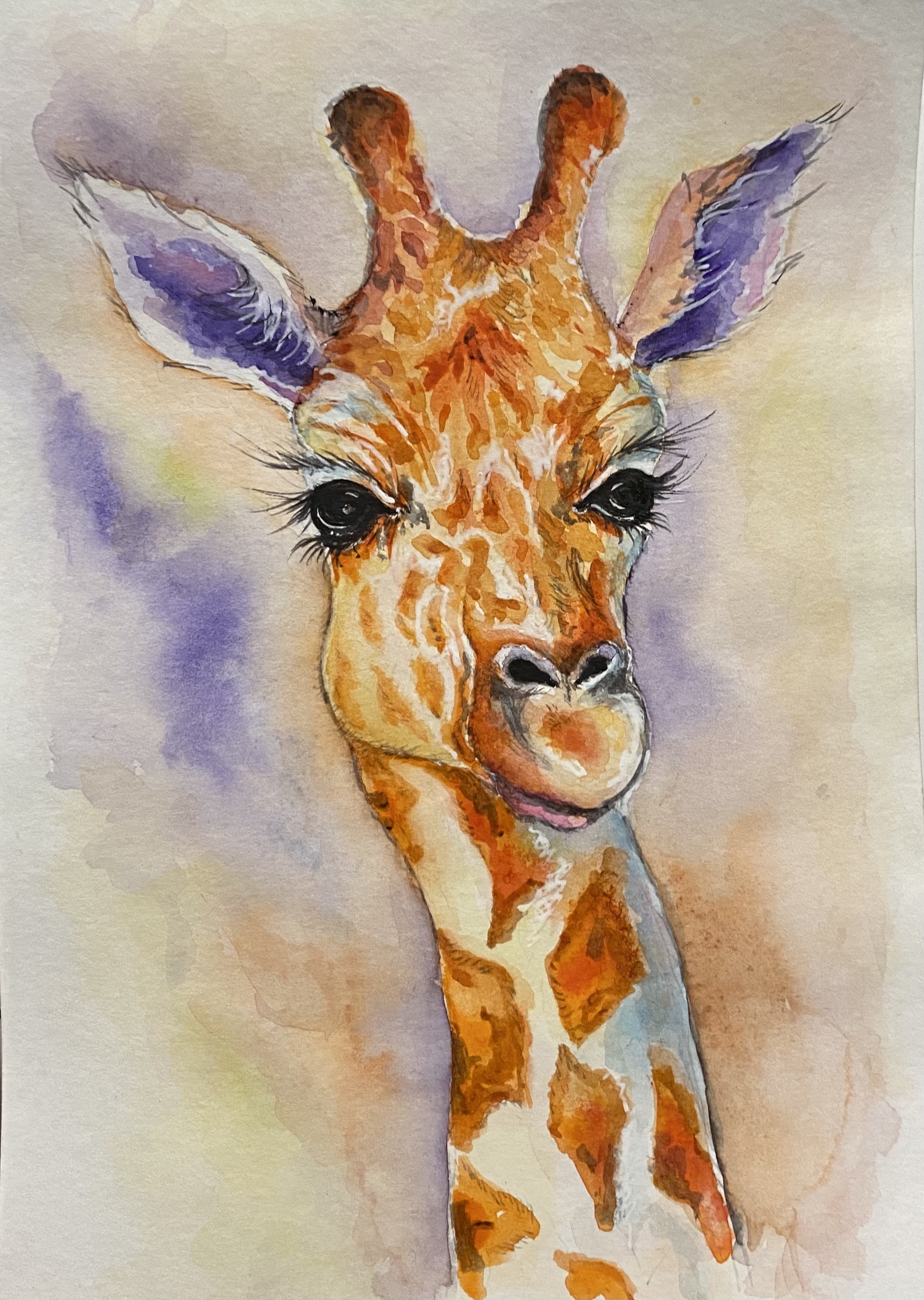 Giraffe - My, Watercolor, Animalistics, Drawing, Giraffe