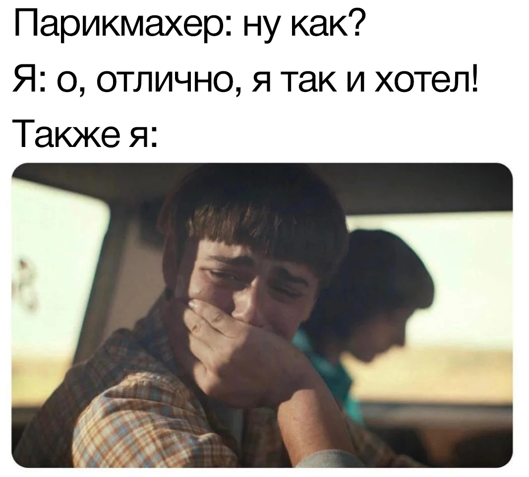 Sadness - TV series Stranger Things, The hairdresser, Прическа, Memes, Picture with text