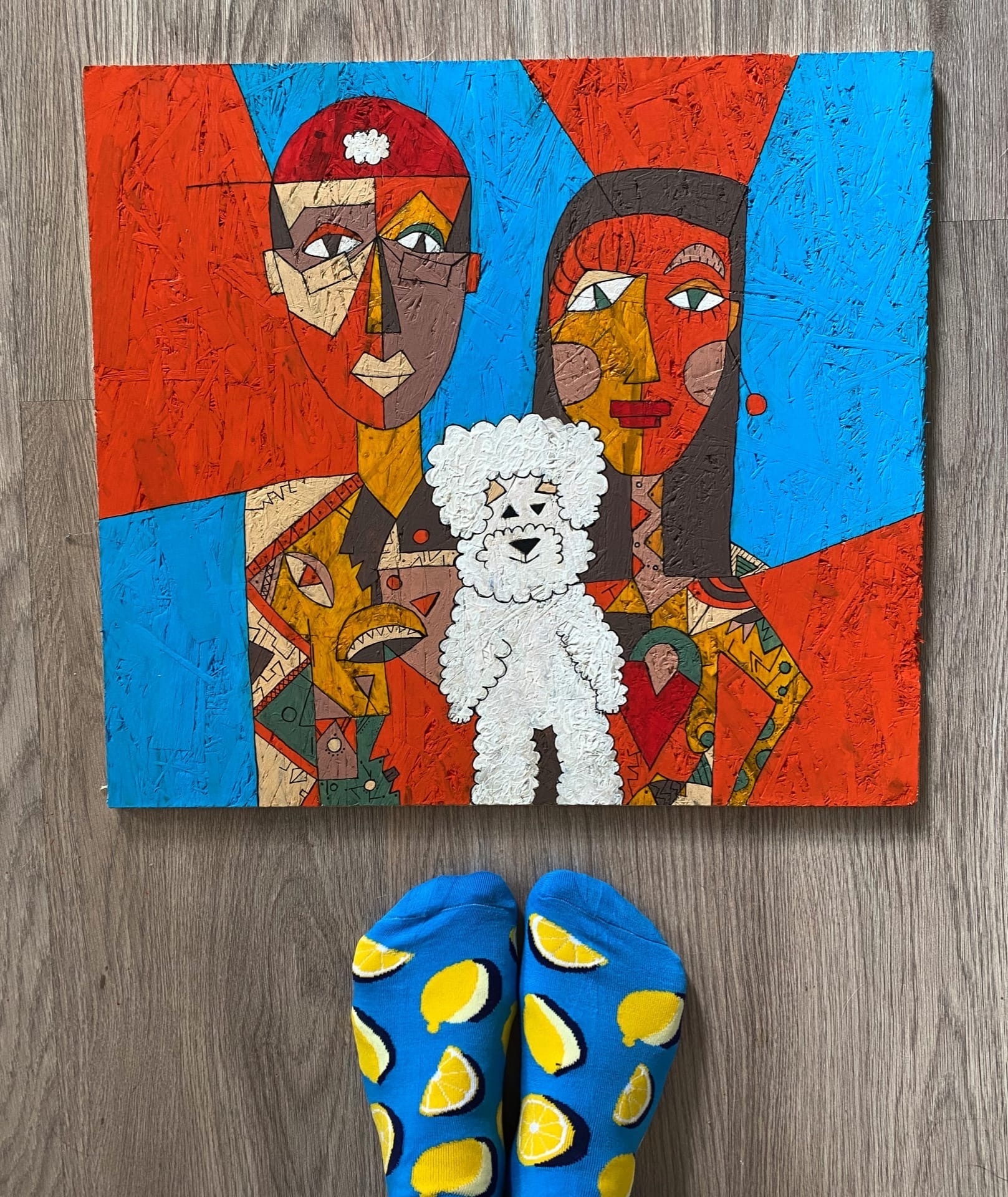 Made for the first time, made to order - My, Painting, Acrylic, Painting, Socks, Cubism, Dog, Paints, Osb, Operating system