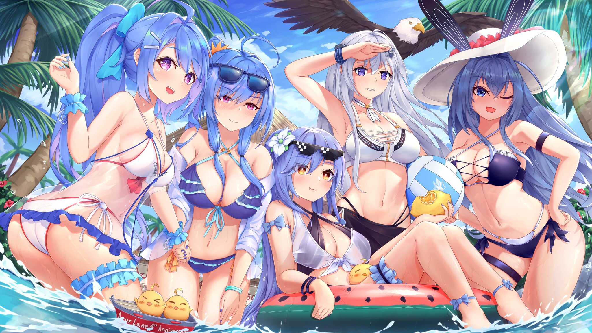 Azur Lane art - NSFW, Anime, Anime art, Azur lane, Enterprise (Azur Lane), Grim, Helena, New jersey, St louis, Manjuu, Swimsuit, Boobs, Booty, Hand-drawn erotica, Erotic