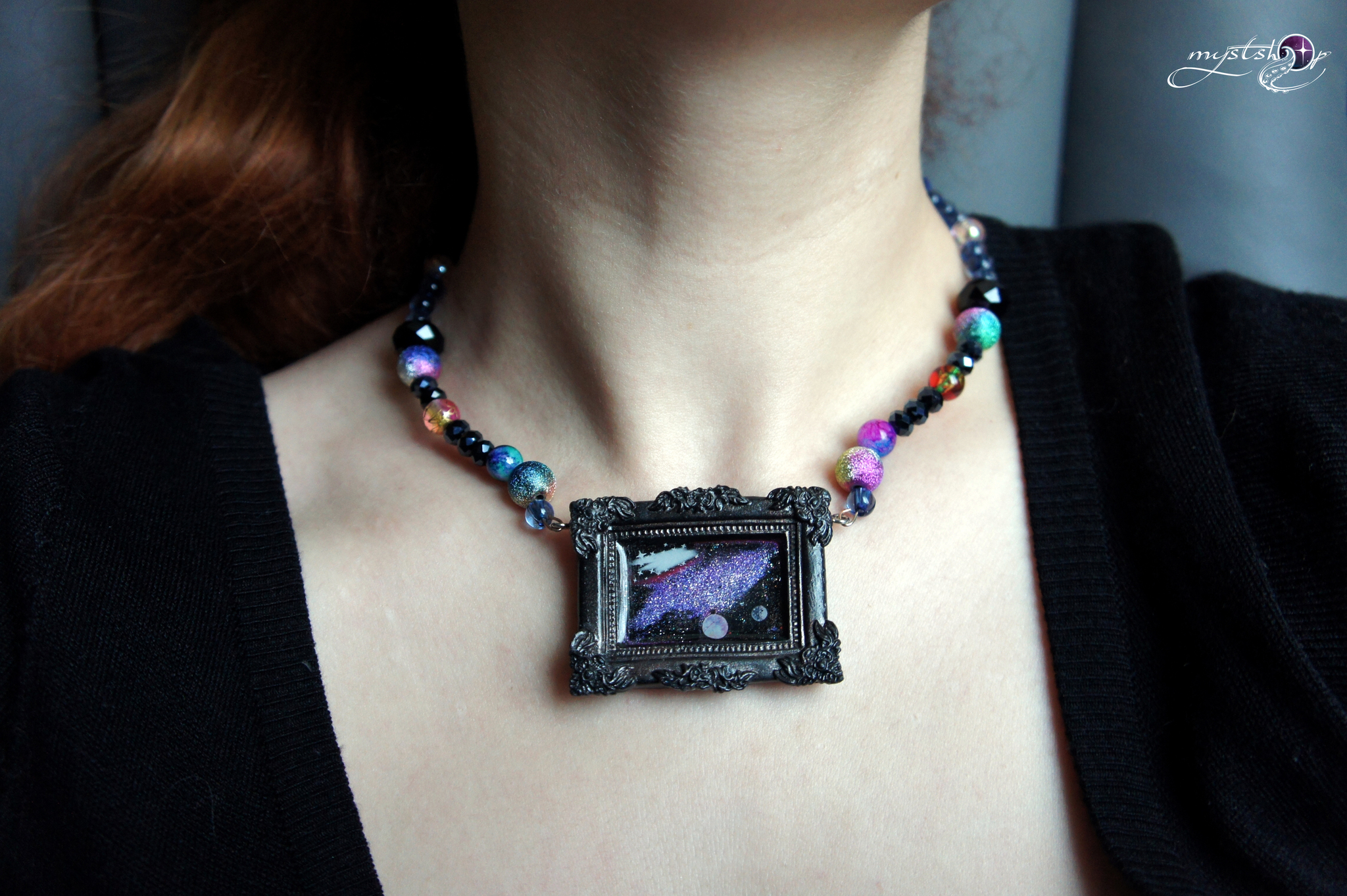 Space necklace - My, Needlework without process, Space, Epoxy resin, Galaxy, Longpost