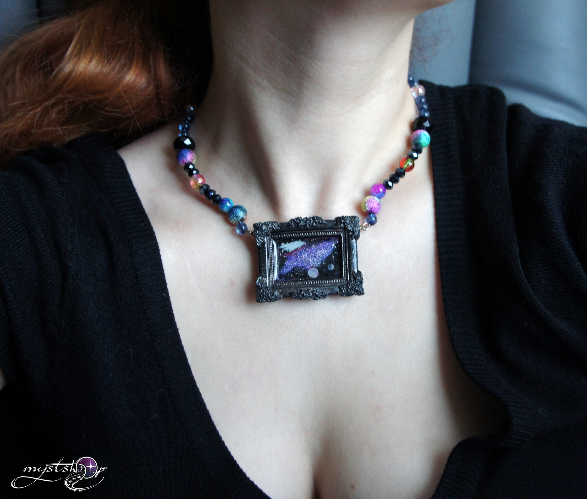 Space necklace - My, Needlework without process, Space, Epoxy resin, Galaxy, Longpost