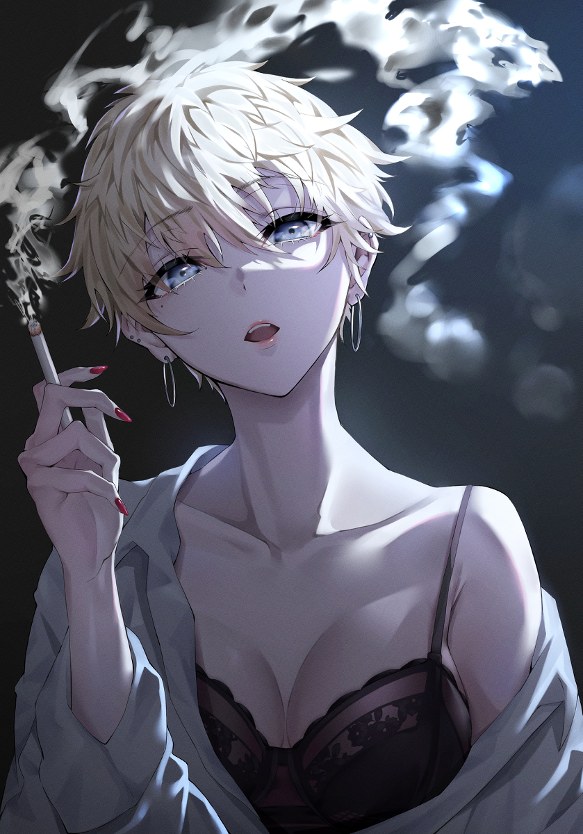 smoke - NSFW, Anime, Art, Anime art, Original character, Girls, Cigarettes