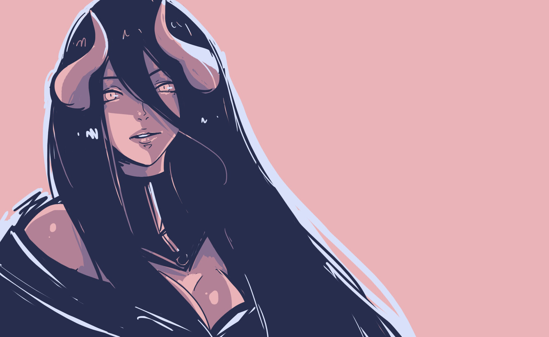 Albedo - Art, Anime, Anime art, Overlord, Albedo, Succubus, Girl with Horns