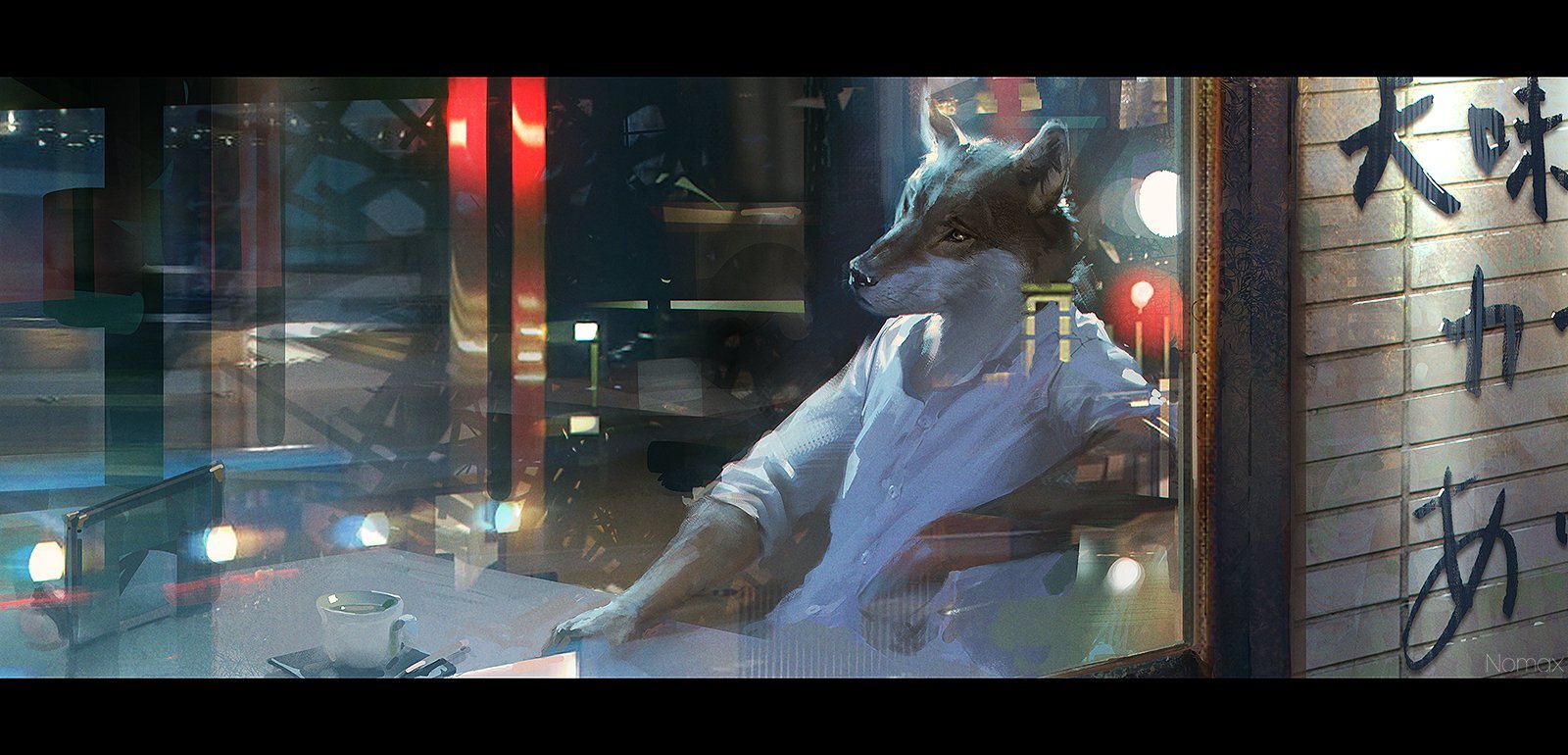 Nightlife - Furry, Furry canine, Furry wolf, Anthro, Nomax, Night, Art, Furry art