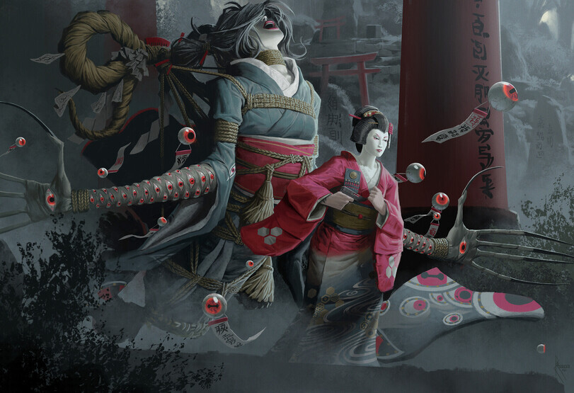 Shikigami by Robert Chew - Robert Chew, Art, Anime art, Japanese mythology, Demon, Kitsune, Demon they, Призрак, Samurai, Ninja, Shogun, Geisha, Firearms, Steel arms, Longpost