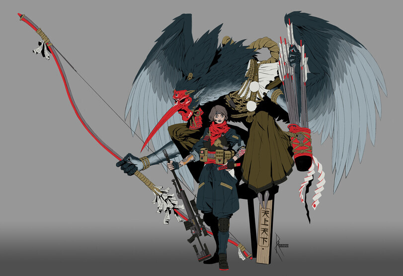 Shikigami by Robert Chew - Robert Chew, Art, Anime art, Japanese mythology, Demon, Kitsune, Demon they, Призрак, Samurai, Ninja, Shogun, Geisha, Firearms, Steel arms, Longpost