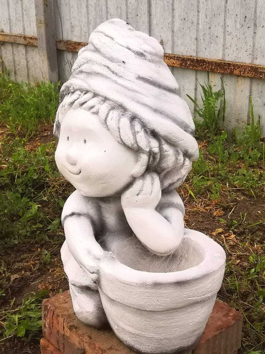 Girl in the garden - My, Sculpture, Garden, Gnomes, Foam block, Longpost, With your own hands