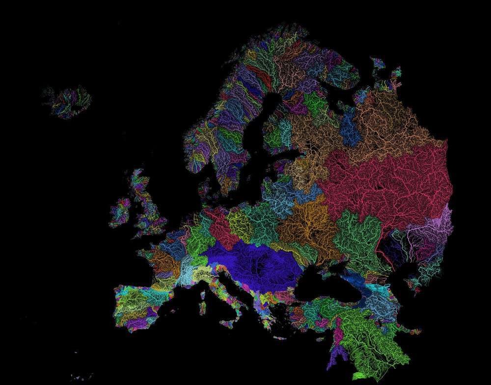 Карта рек Европы