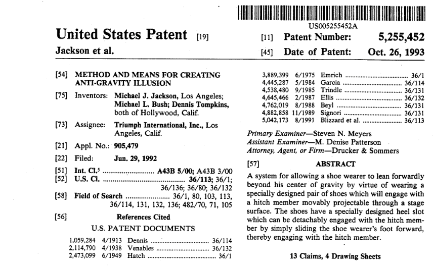 Michael Jackson's famous patent US5255452A - USA, Patent, Michael Jackson, Video, Youtube, GIF, Longpost