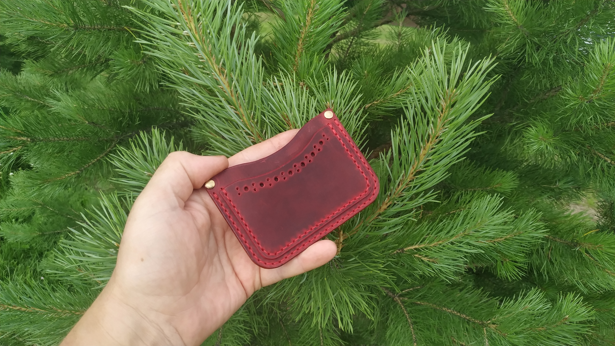 Cranberry and honey - My, With your own hands, Handmade, Needlework without process, Leather, Leather products, Natural leather, Cardholder, Wallet, Longpost