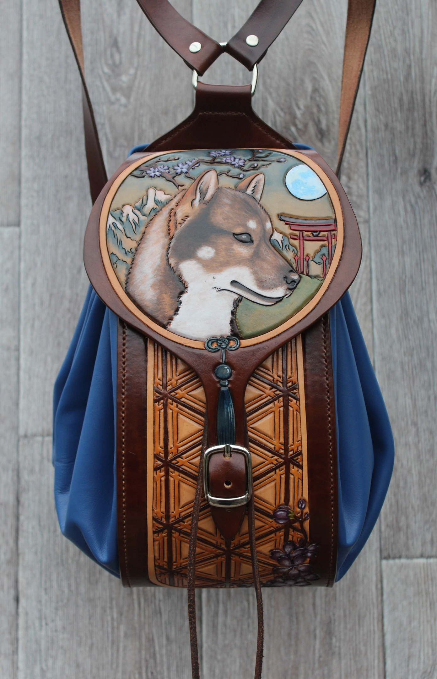 Backpack Shikoku - My, Natural leather, Handmade, Dog, Backpack, Shikoku, Longpost, Needlework without process