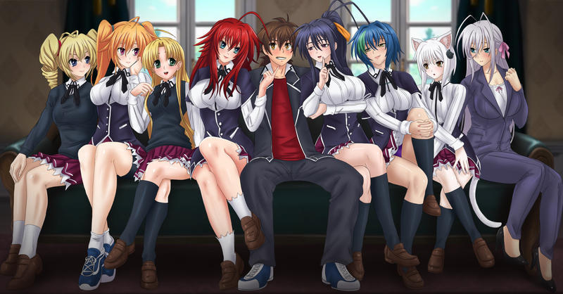 Эй Иссей, ты знаешь что такое сну-сну? - High School DXD, Арт, Аниме, Anime Art, Issei Hyoudou, Rias Gremory, Xenovia, Himejima Akeno, Koneko toujou, Irina Shidou, Цифровой рисунок, Гарем