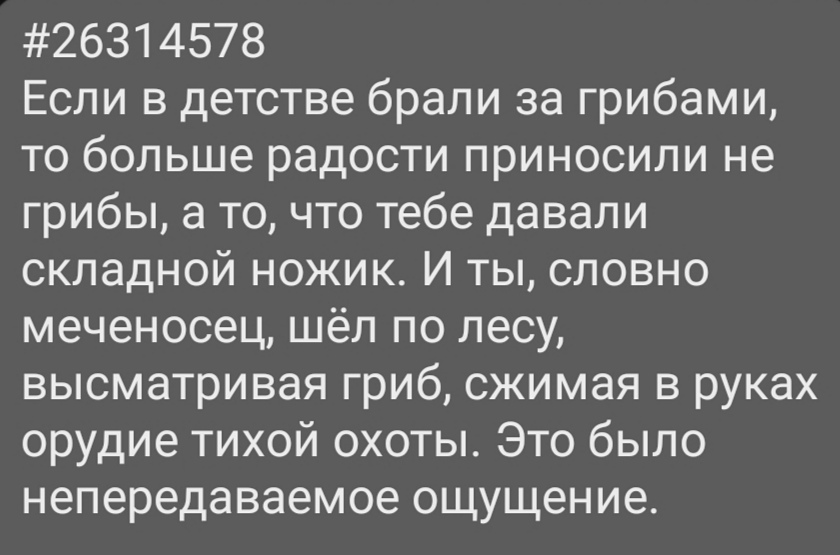 Тихая охота - Картинка с текстом, Воспоминания, Грибы, Тихая охота, Складной нож, Детство, Воспоминания из детства, Деревня, Ощущения