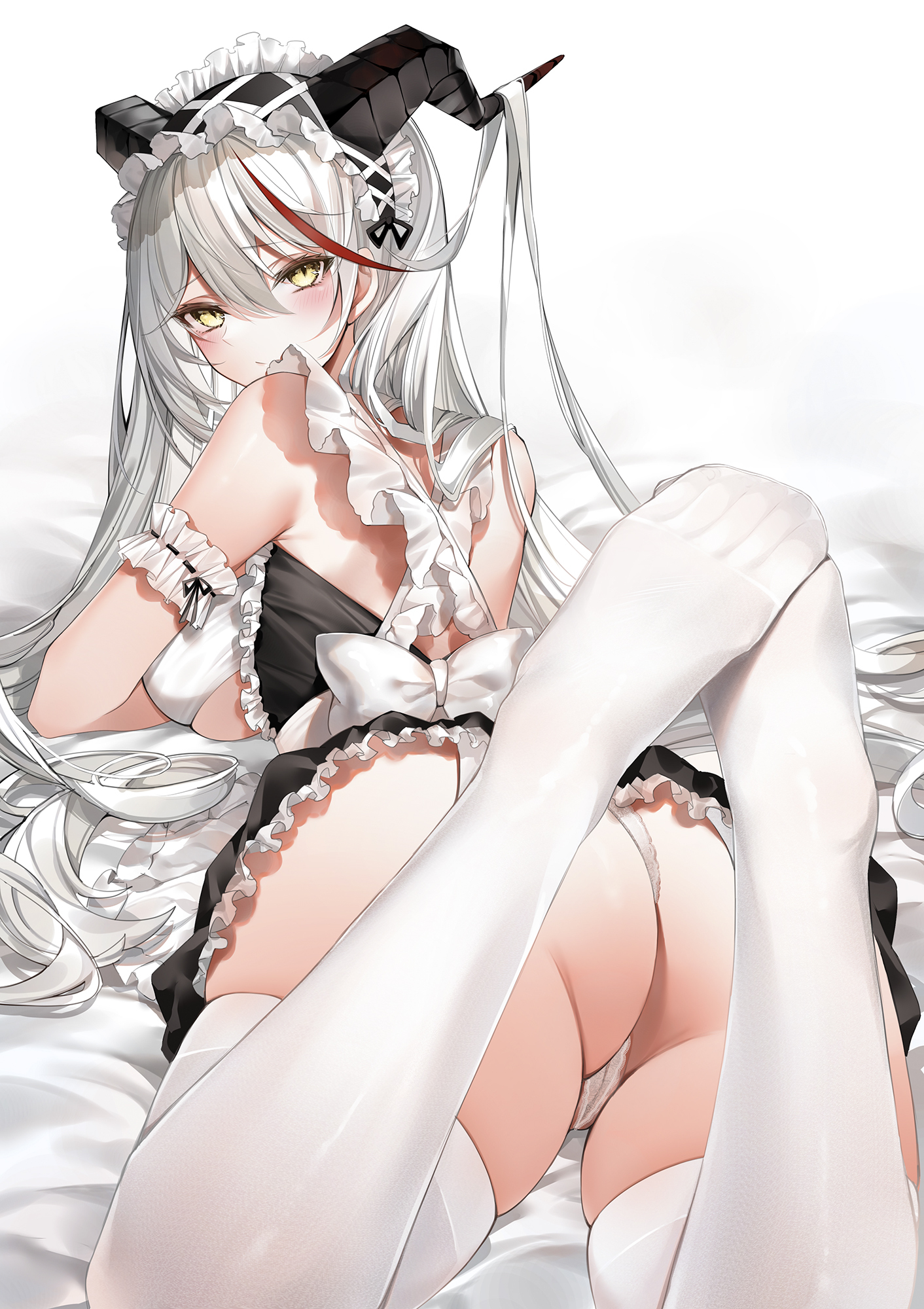 Aegir - NSFW, Anime, Anime art, Art, Azur lane, Aegir, Housemaid, Girl with Horns, Booty, Pantsu, Stockings, Hand-drawn erotica, Erotic, Yukineko1018