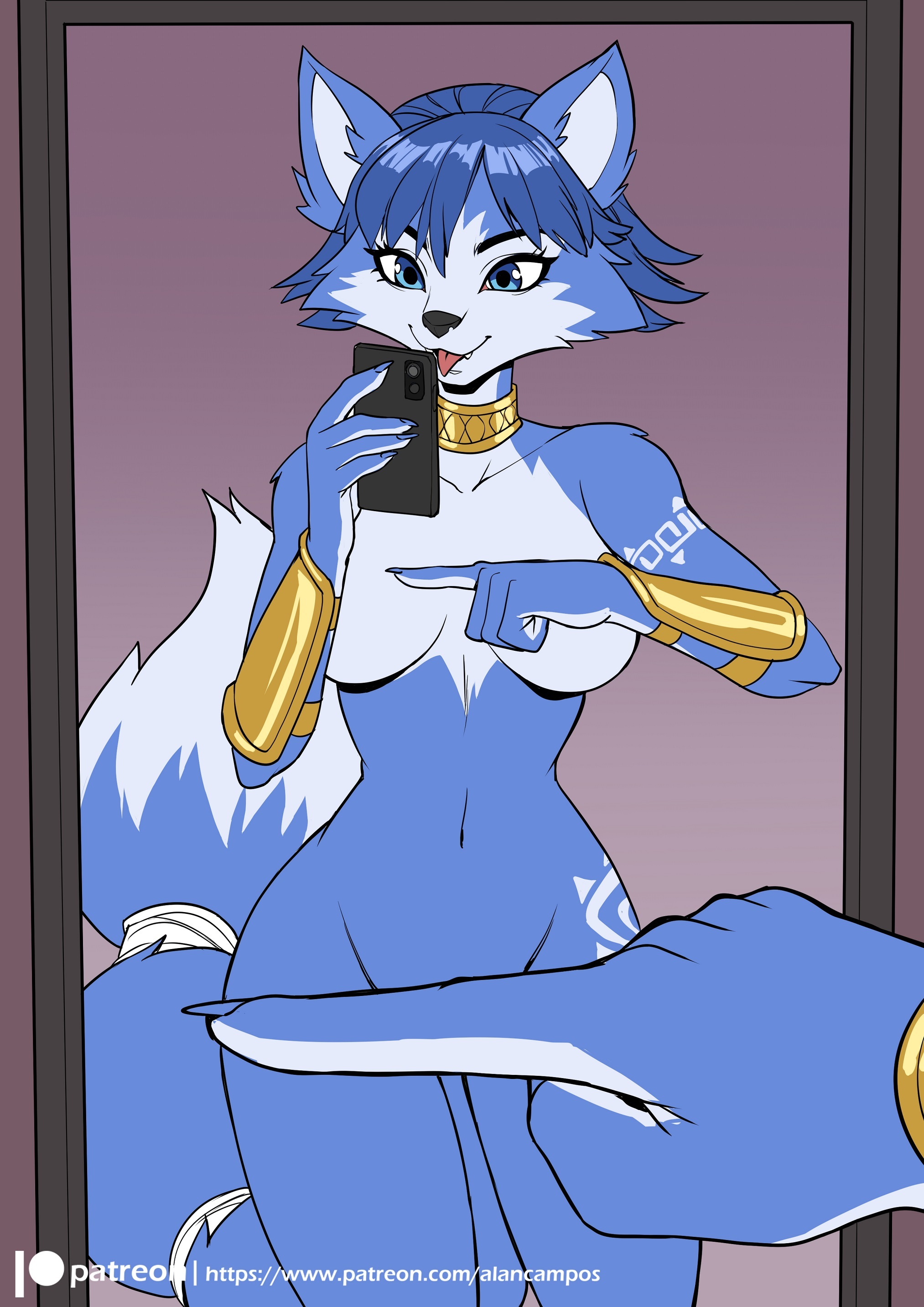 Selfie - NSFW, Furry, Anthro, Art, Furry edge, Furry fox, Alanscampos, Krystal, Star fox