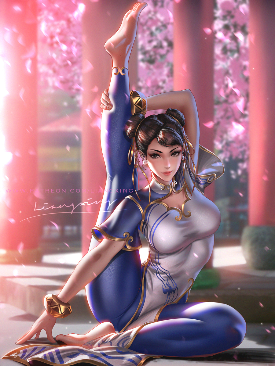 Warm up - Art, Anime art, Girls, Anime, Chun-Li, Street fighter, Games, Liang xing, Game art, Longpost