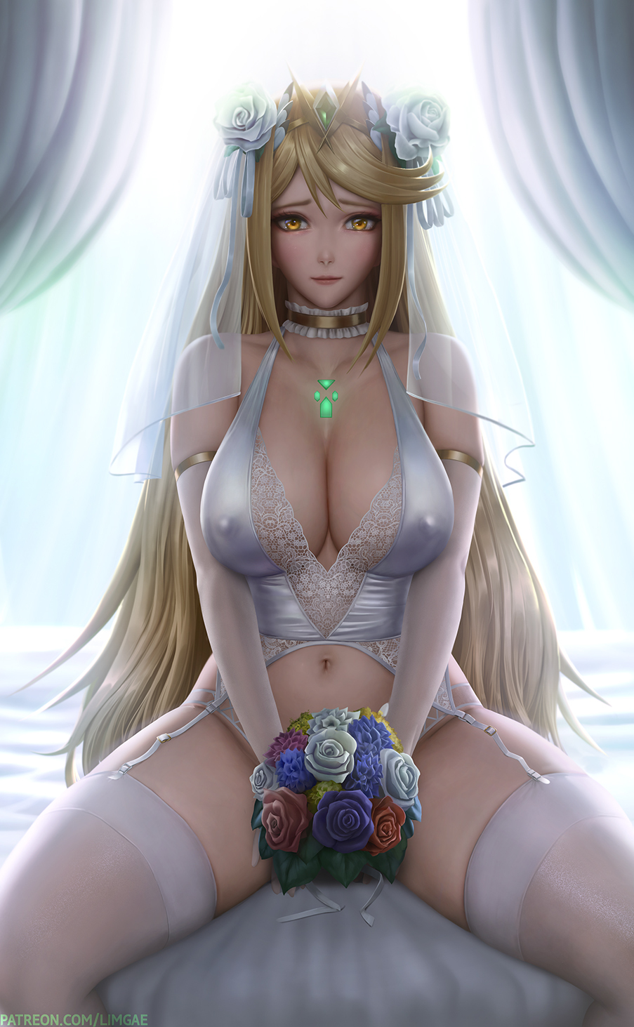 Wedding Mythra - NSFW, Anime art, Anime, Hand-drawn erotica, Xenoblade 2