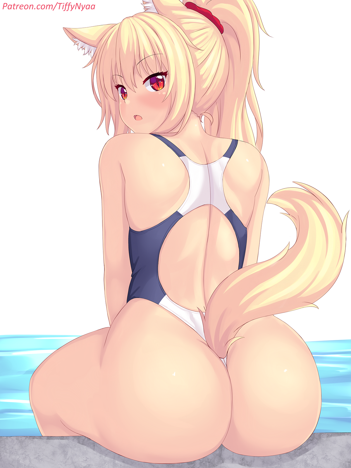 Pop, like a pop) - NSFW, Art, Anime art, Girls, Anime, Booty, Swimsuit, Tail, Neko, Animal ears, Original character, Fastrunner2024, Tiffy