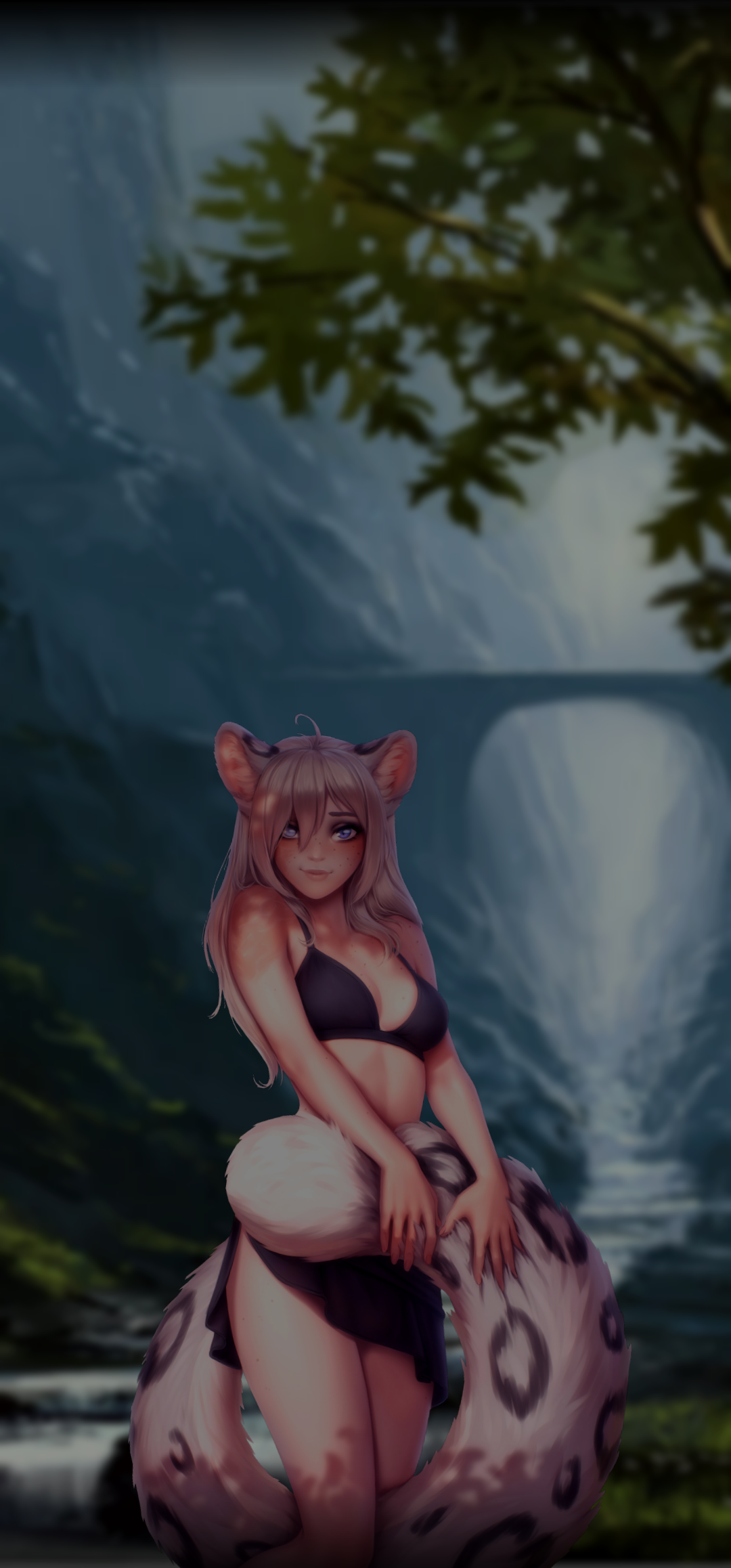 Out on The Phone #16 Tail - NSFW, Art, Drawing, Neko, Girls, Erotic, Hand-drawn erotica, Swimsuit, Bikini, Boobs, Topless, Animal ears, Tail, Original character, Personalami, Phone wallpaper, Longpost