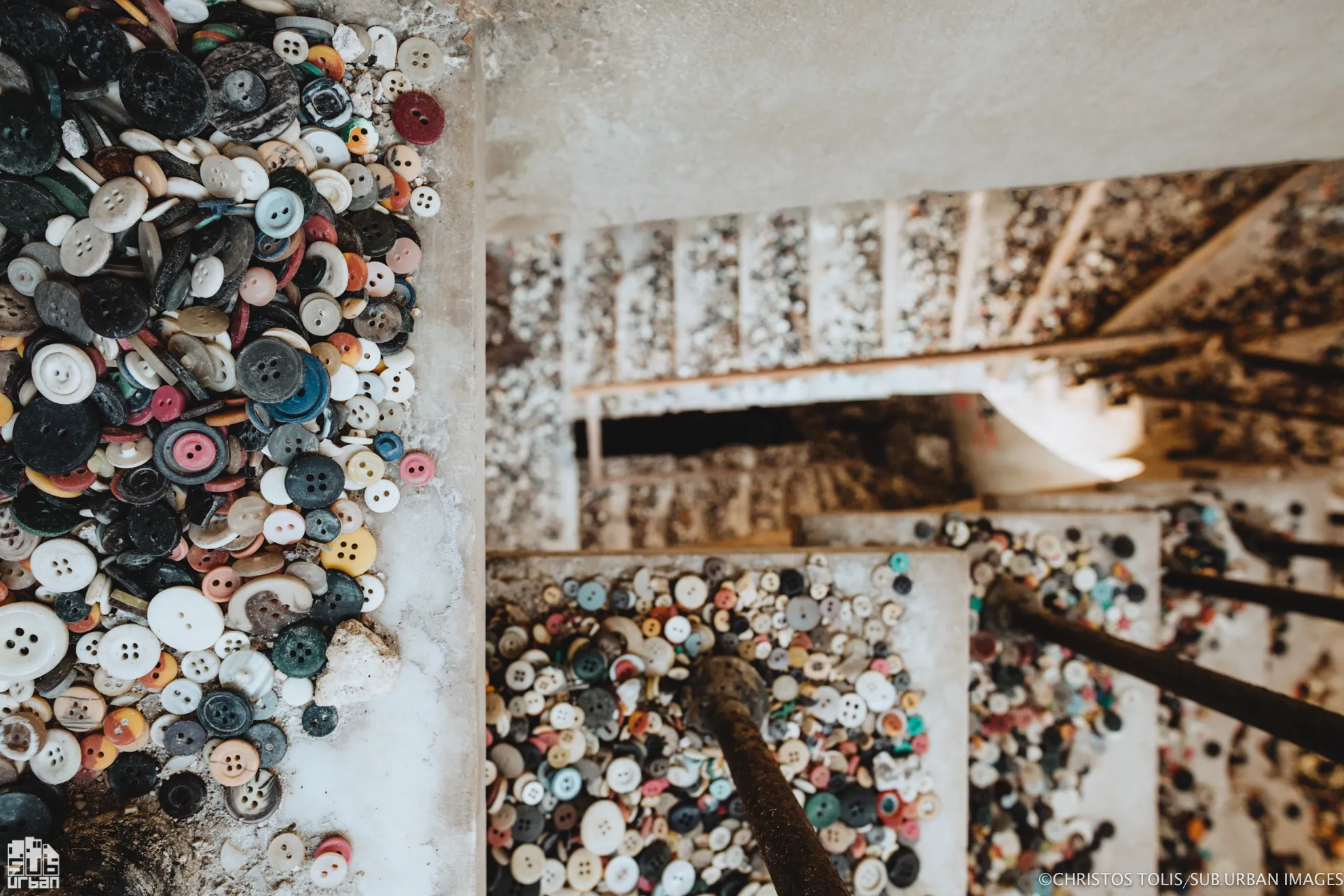 Stairs in an abandoned button factory in Athens - Factory, Buttons, Athens, Greece, Longpost