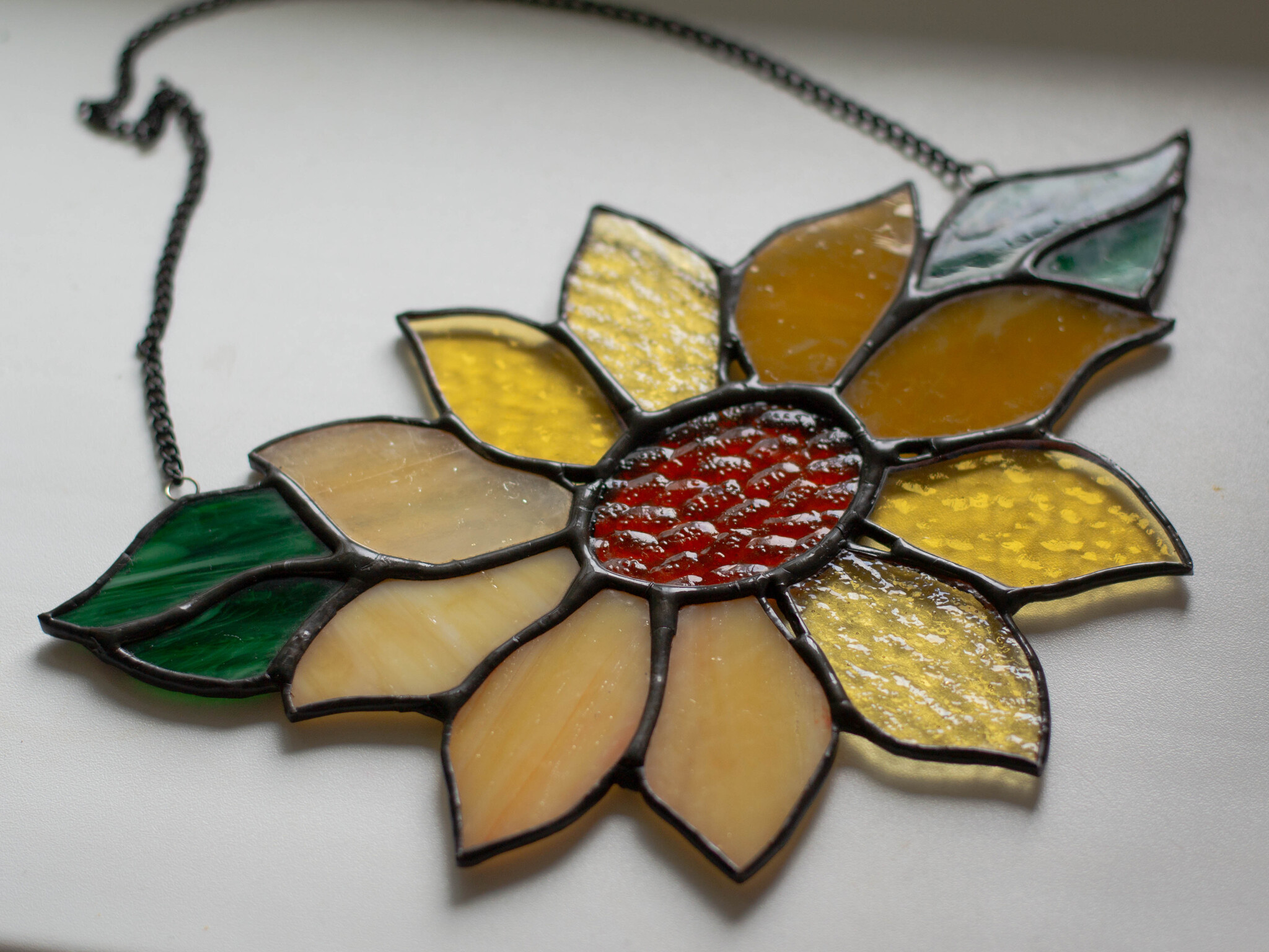 solar flower - My, Handmade, Needlework without process, With your own hands, Stained glass, Stained glass window by Tiffany, Longpost